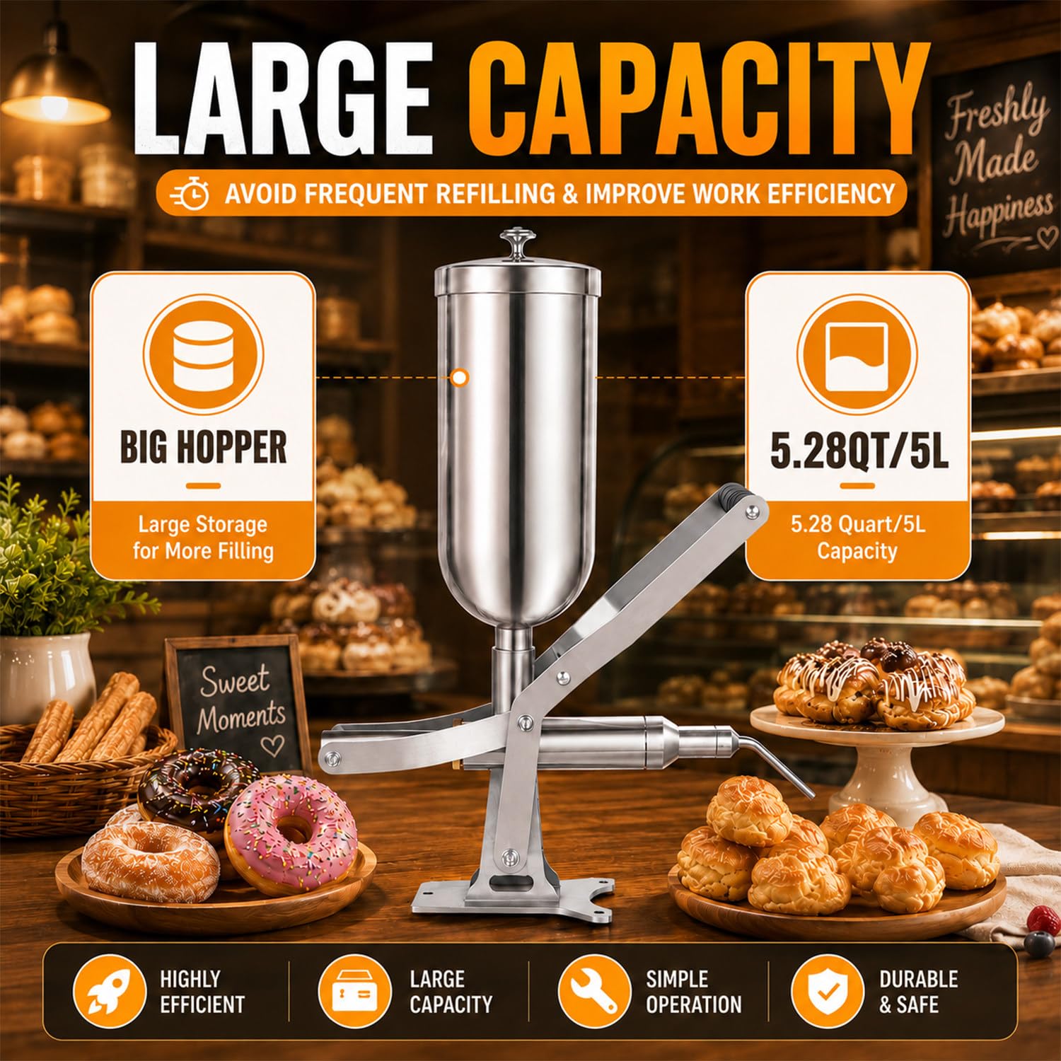 Máquina Para Rellenar Donas 5 L, Máquina Para Hacer Rellenos De Churros, Con 3 Boquillas Cortas Y 1 Boquilla Larga, Cantidad De Relleno Ajustable, Para Panaderías, Restaurantes Y Cafeterías