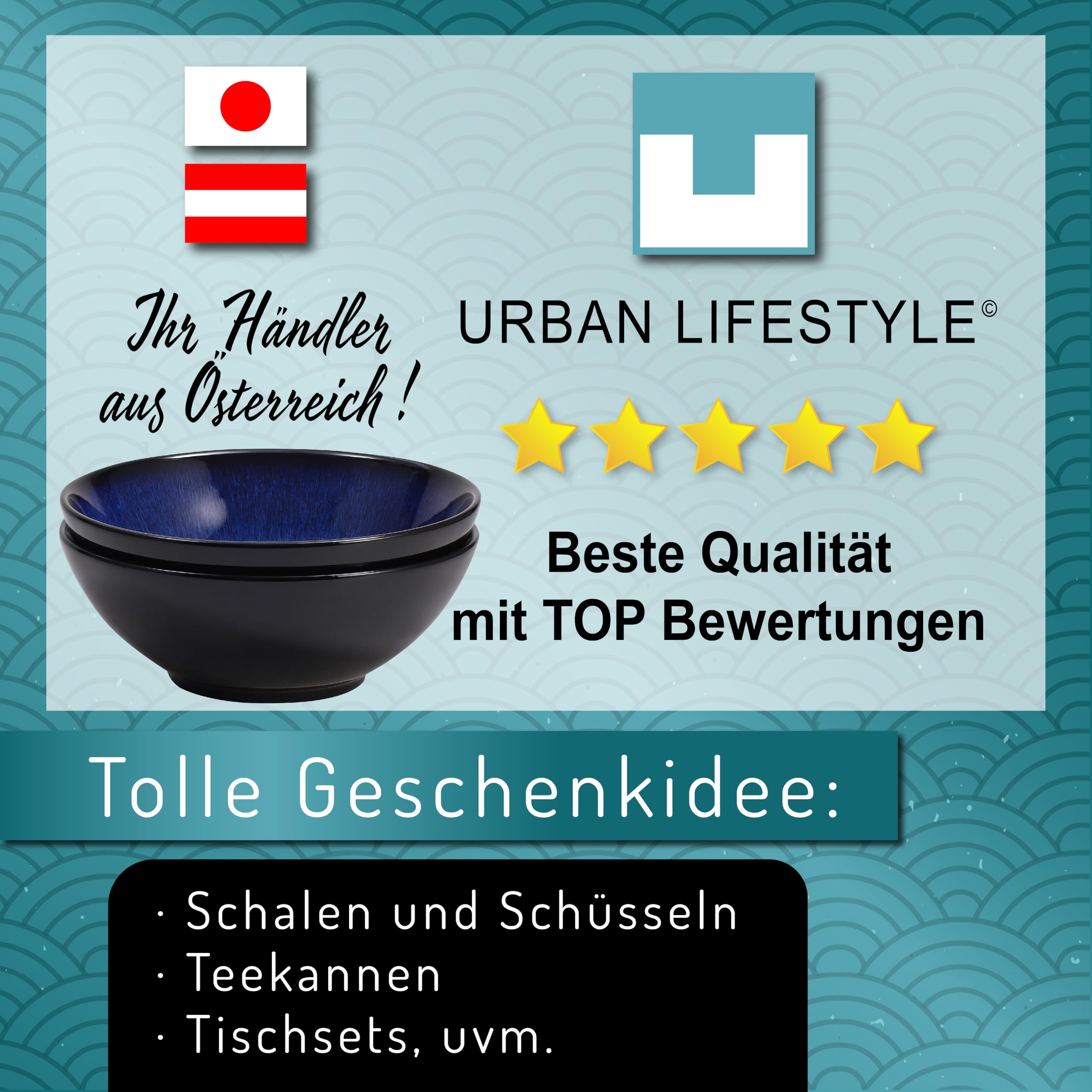 Ramen Ciotola in ceramica, 20 cm, blu, 1000 ml, ciotola per insalata, zuppa, ciotola per pasta, ciotola per cereali, zuppa Pho