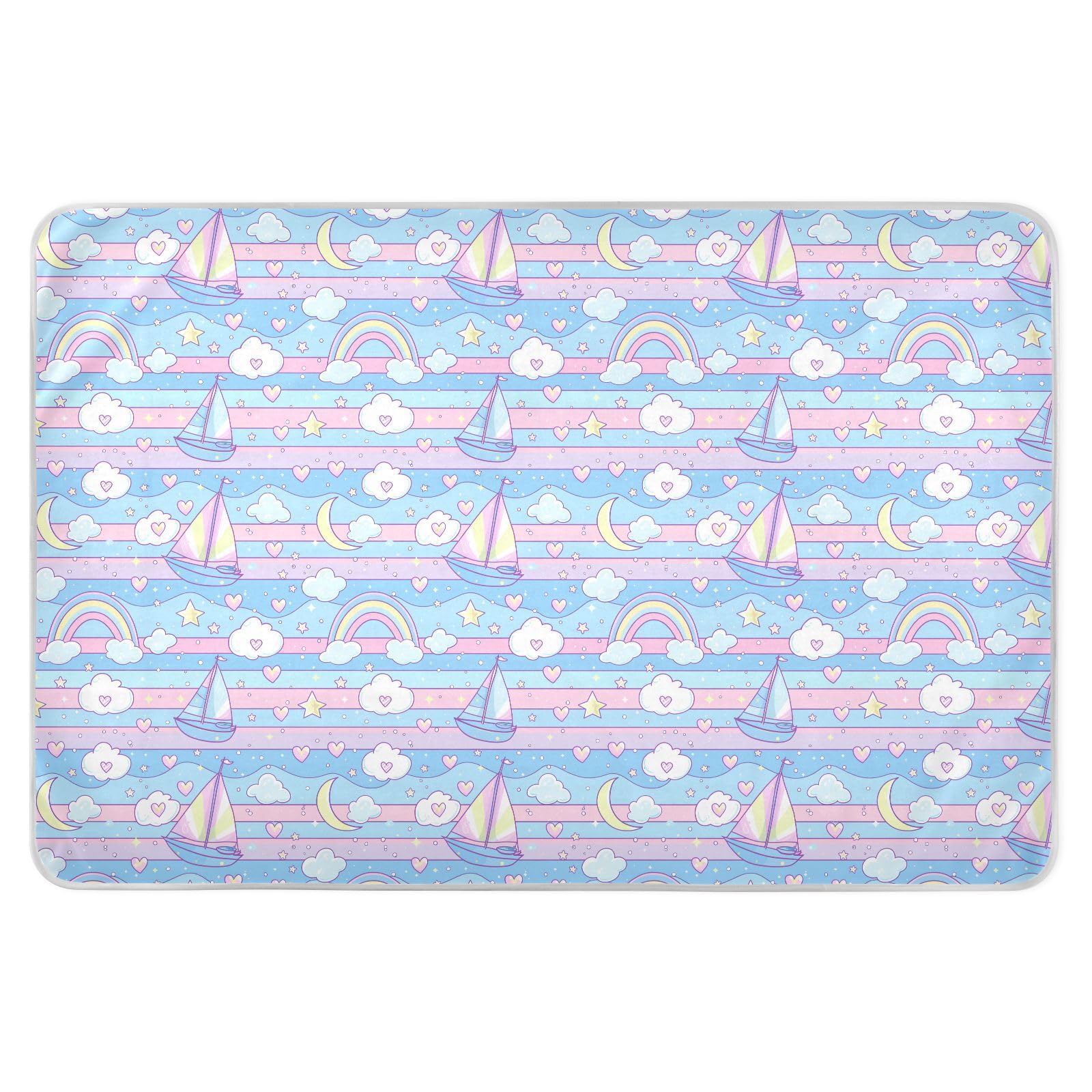 Sailboat Island Cartoon Bed Underpads Waterproof Washable Potty Training Skin-Friendly Diaper Pads for Baby Boys Girls , 52