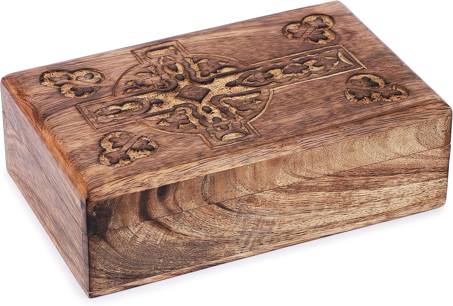 Scatola Portagioielli In Legno Intagliato A Mano - Motivo Floreale, Organizer, Ideale Regalo, 20x13x6 Cm