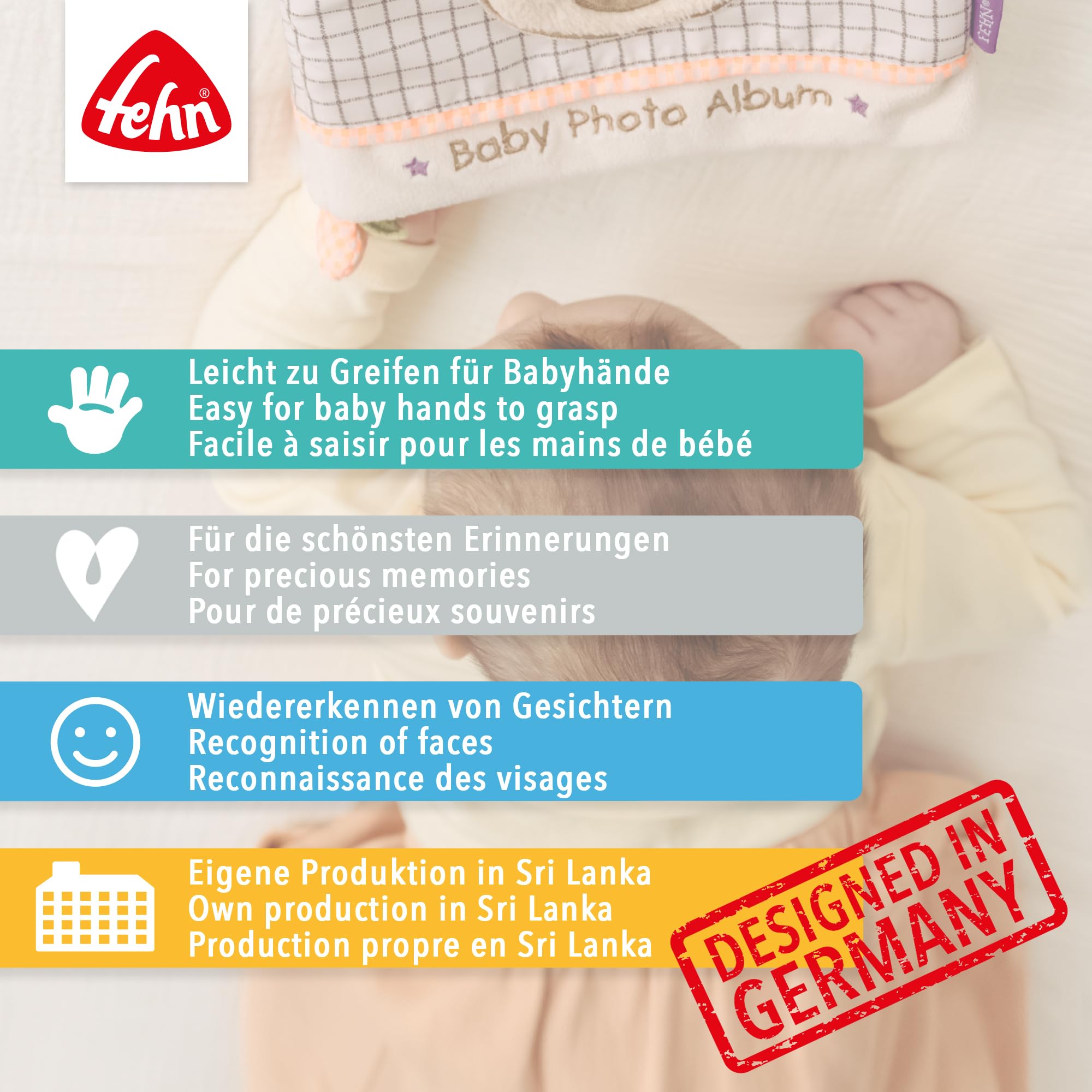 Fehn album fotograficzny Wydra – odkryj, badaj, poczuj się: z albumem fotograficznym z materiału można w zabawny sposób zapamiętać twarze i nauczyć się imion, dla niemowląt i małych dzieci od 0+ miesięcy