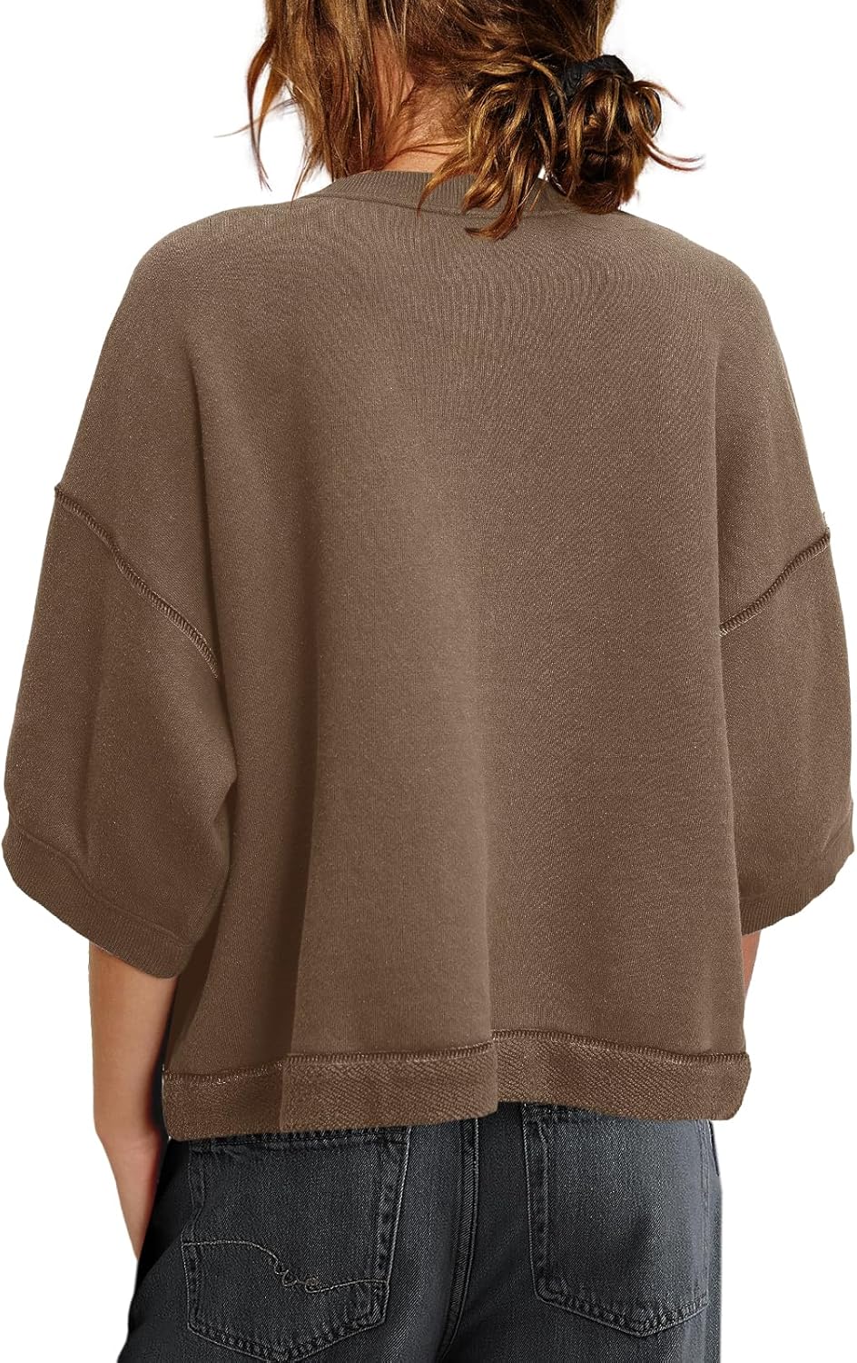 Nirovien Womens 3/4 Sleeve Crewneck Sweatshirt Casual Lightweight Cardigans Fall Button Down Shirts with Pockets - Image 4