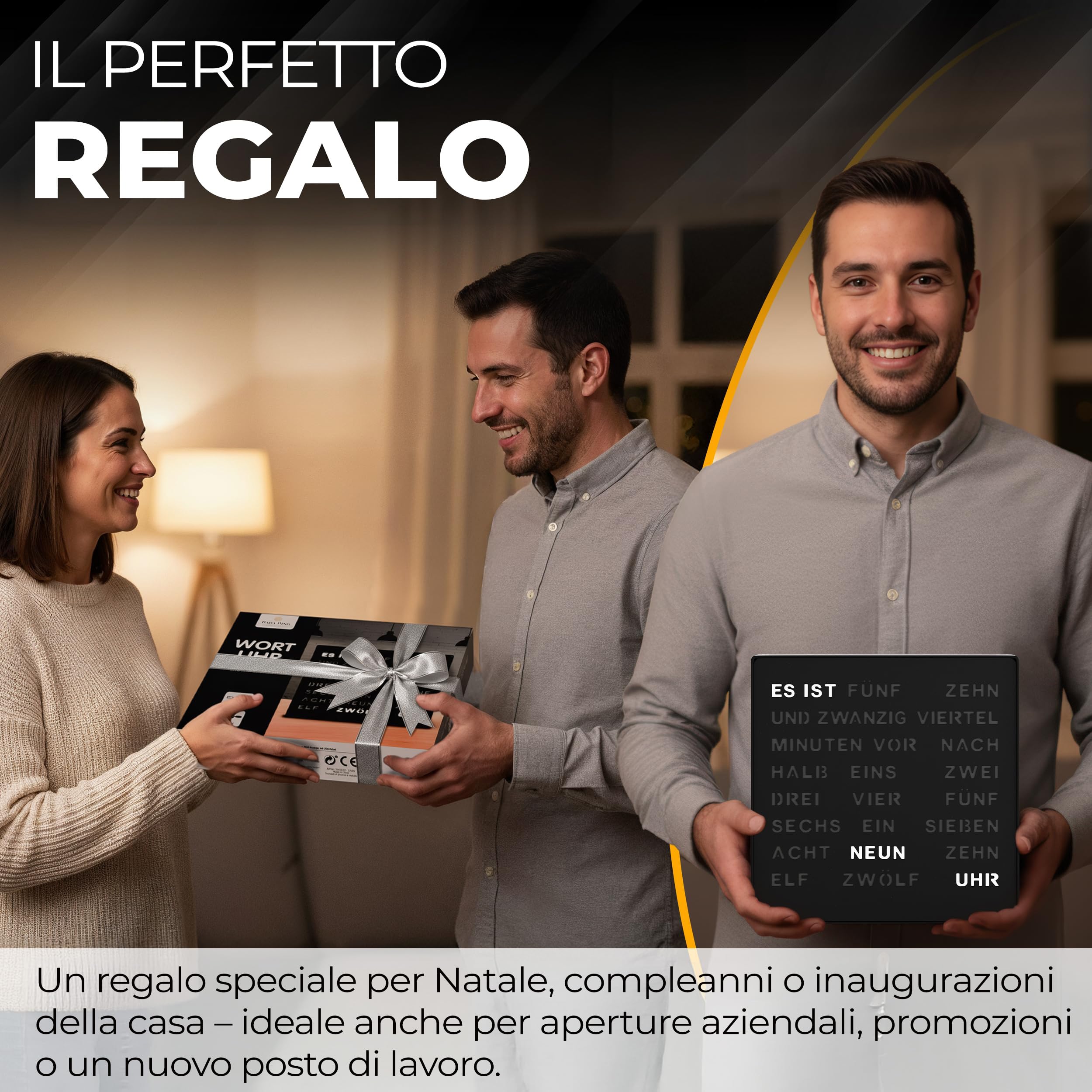 Bada Bing Orologio da parete a LED, nero, con scritta in lingua tedesca | elegante orologio da parete in metallo, con cavo USB, moderno, di alta qualità, silenzioso, da appoggio/appendere, idea