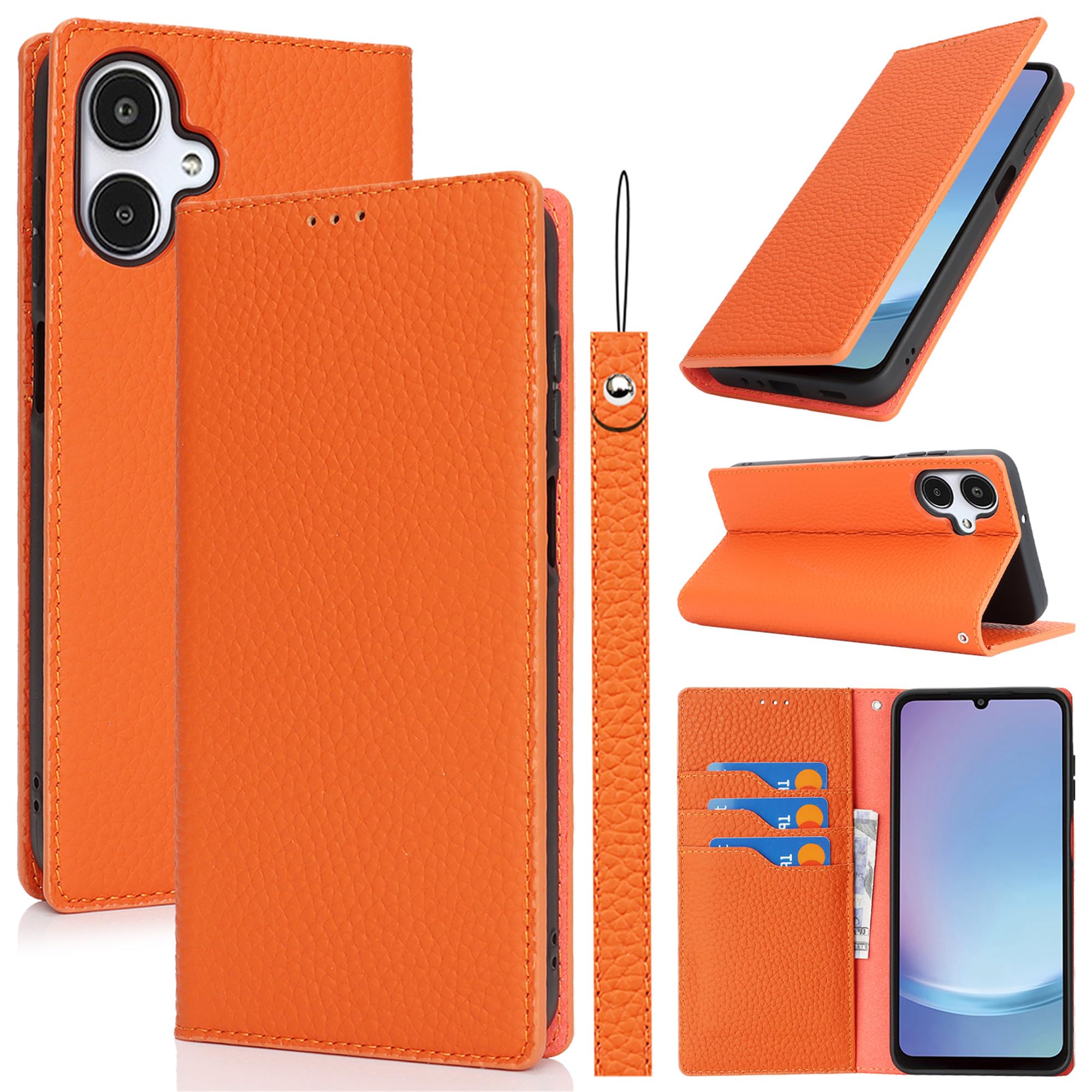 Galaxy A25 5G ケース サムスンGalaxy A25 5G 手帳型 ギャラクシーA25 5G カバー GalaxyA25 5G SC-53F 手帳ケース A25 Galaxy 5G SCG33 スマホケース A25 携帯カバー SC53F case 適用 zouzt 牛革 本革レザー 本皮 ストラップ付き カード収納 スタンド マグネット 耐衝撃 おしゃれ 6色 オレンジ