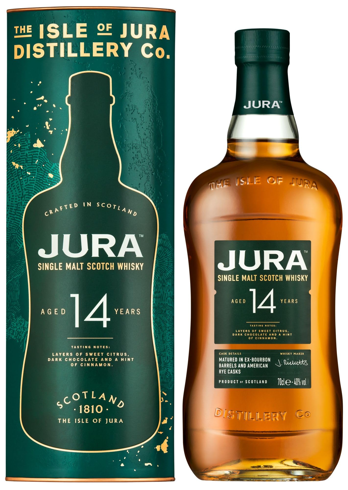 Jura 14 Jahre Single Malt Scotch Whisky – Gereift in Ex-Bourbon- und amerikanischen Roggenfässern – 40% vol. – Fruchtig & Ausgewogen