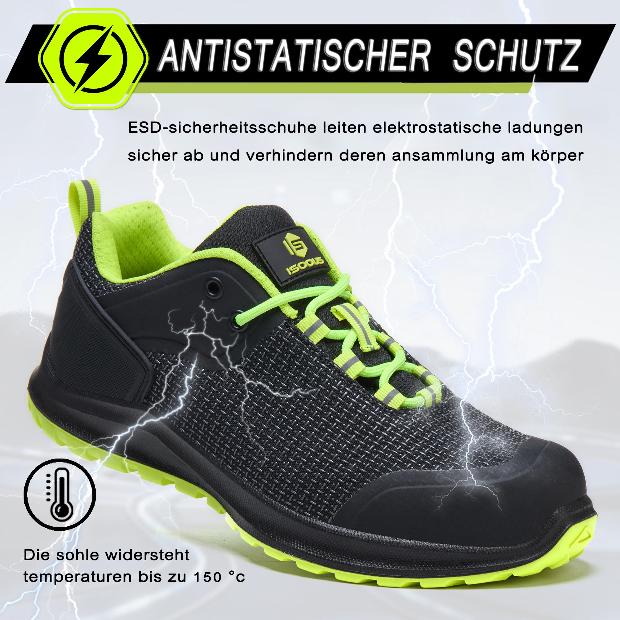 ISOOUS Sicherheitsschuhe S3 ESD Herren Damen wasserdichte rutschfeste Arbeitsschuhe SRC FO Metallfrei Sportlich