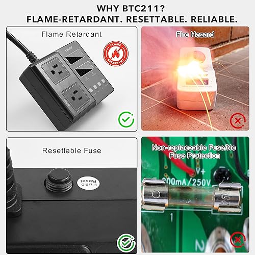 Miniatura 3 de bayite Controlador de temperatura 1650W 15A BTC211 Enchufe de termostato de salida digital dual, precableado, modo de calefacción y enfriamiento de