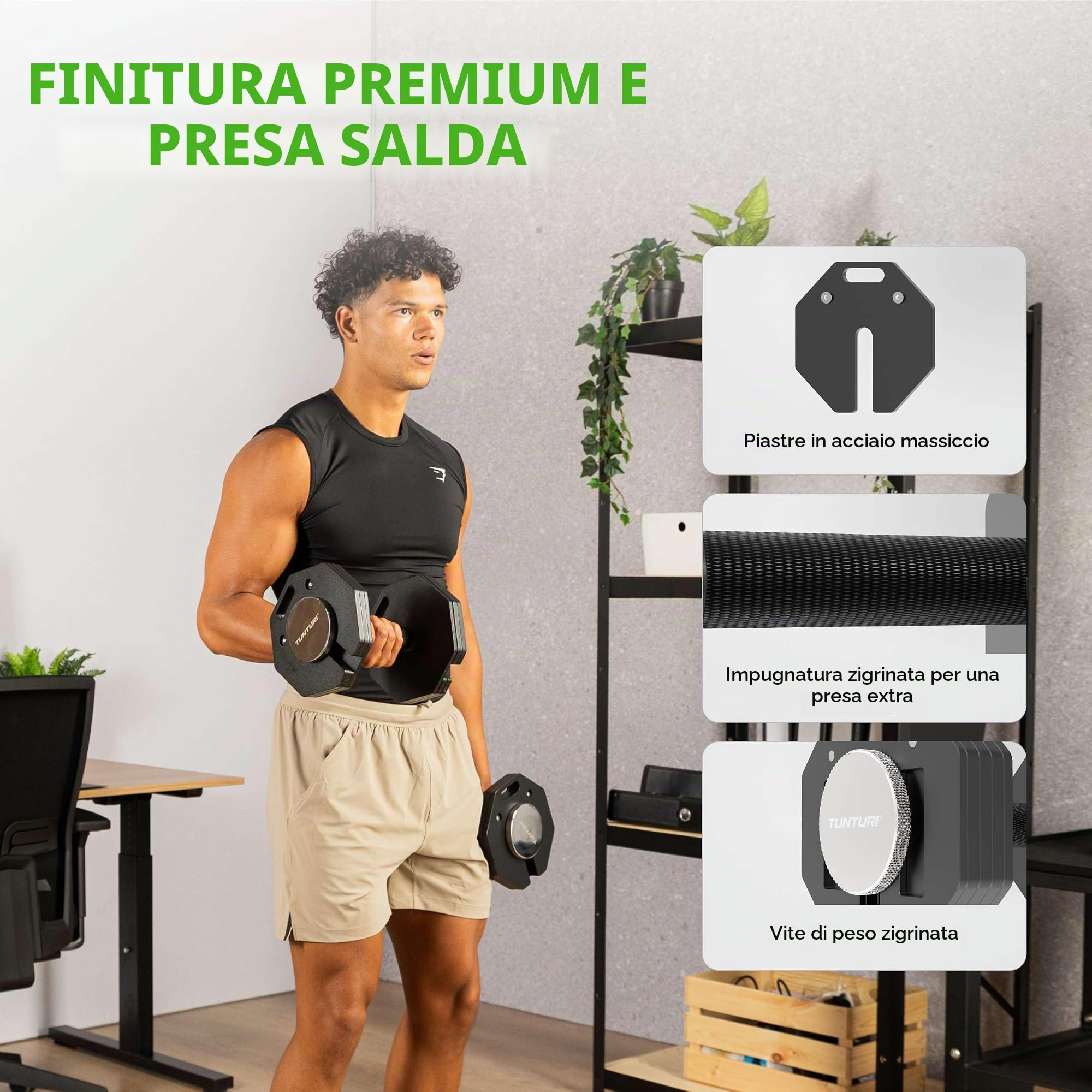 Tunturi Rapid Manubri corti regolabili, set singolo da 36 kg, regolabile da 4 a 36 kg, 17 manubri in uno, set di pesi per la palestra a casa