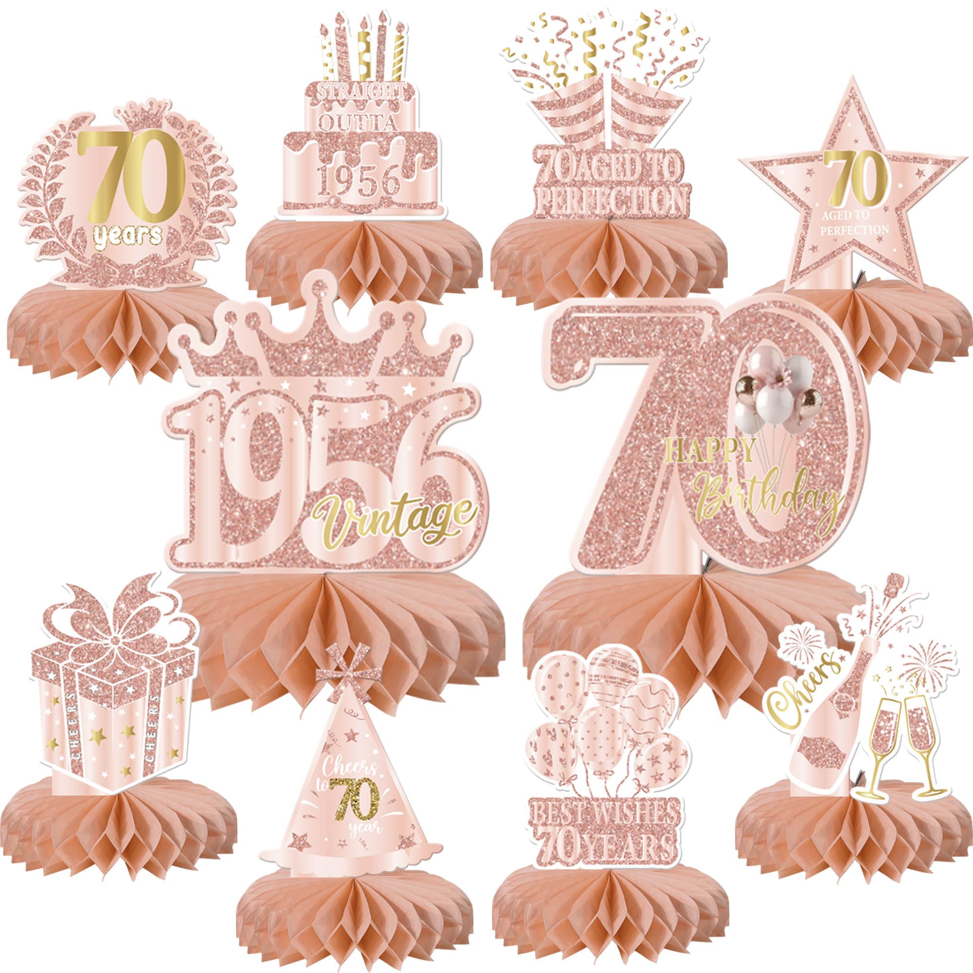 Xsstarmi 70th Birtday Honeycomb Centerpieces Decor Straight Outta 1956 Vintage 70 Aged to Perfection Table Toppers Decoration for Cheers to 70 Years Birthday Party DIY Decorations Supplies