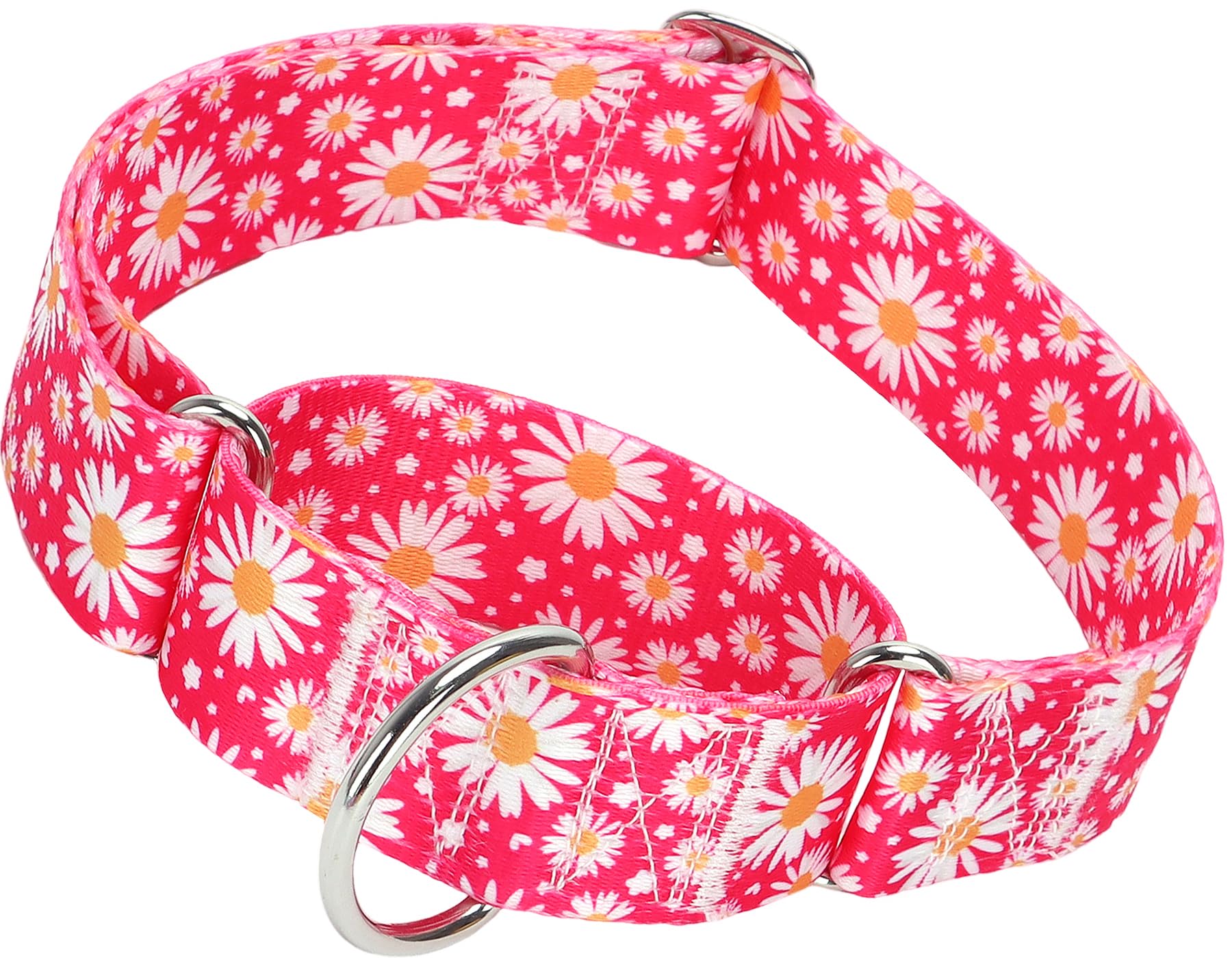 1.5 Inch Martingale Dog Collar - No Pull Daisy Design Nylon Training Collar for Medium, Large & XL Dogs | Heavy Duty Adjustable Choke-Free Collar for