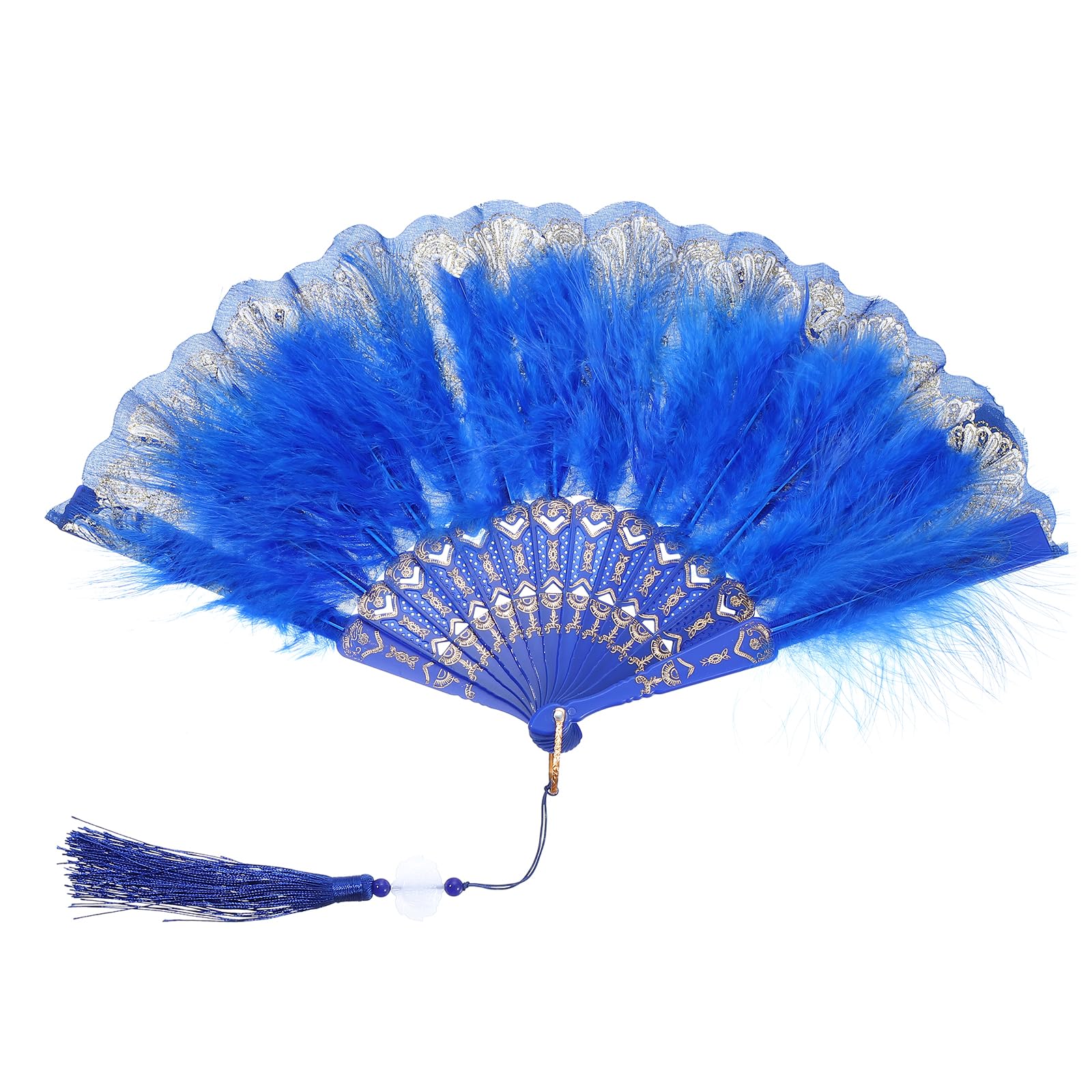 PATIKIL Embroidered Flower Marabou Feather Fan