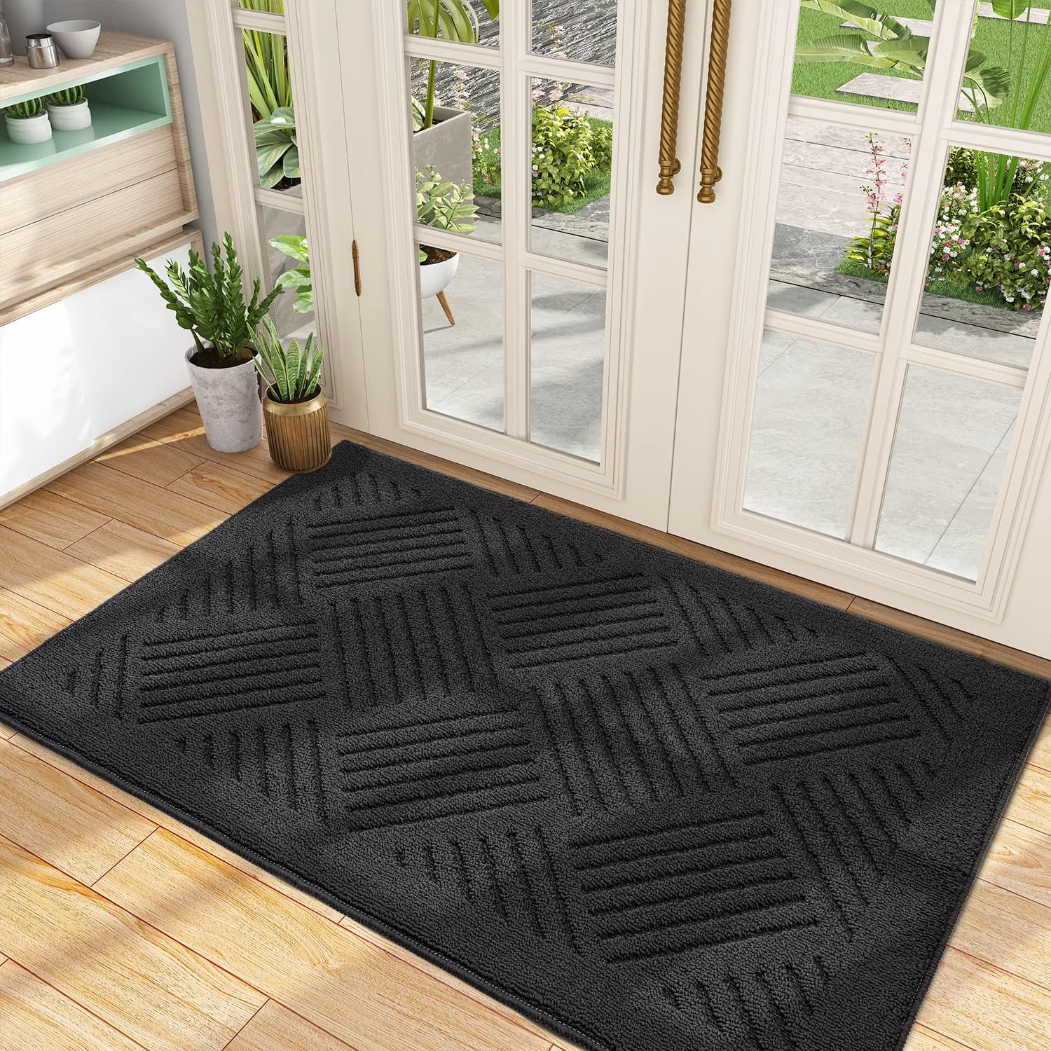 Pocass Indoor Doormat, Black Front Door Mat, 32" x 48" Non
