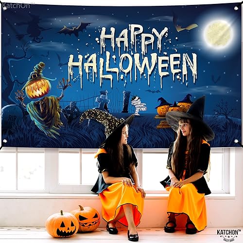 Miniatura 5 de KatchOn, Cartel de feliz Halloween de Tick or Treat  XL, 72 x 44 pulgadas  Telones de fondo de Halloween aterradores para fotografía, decoraciones