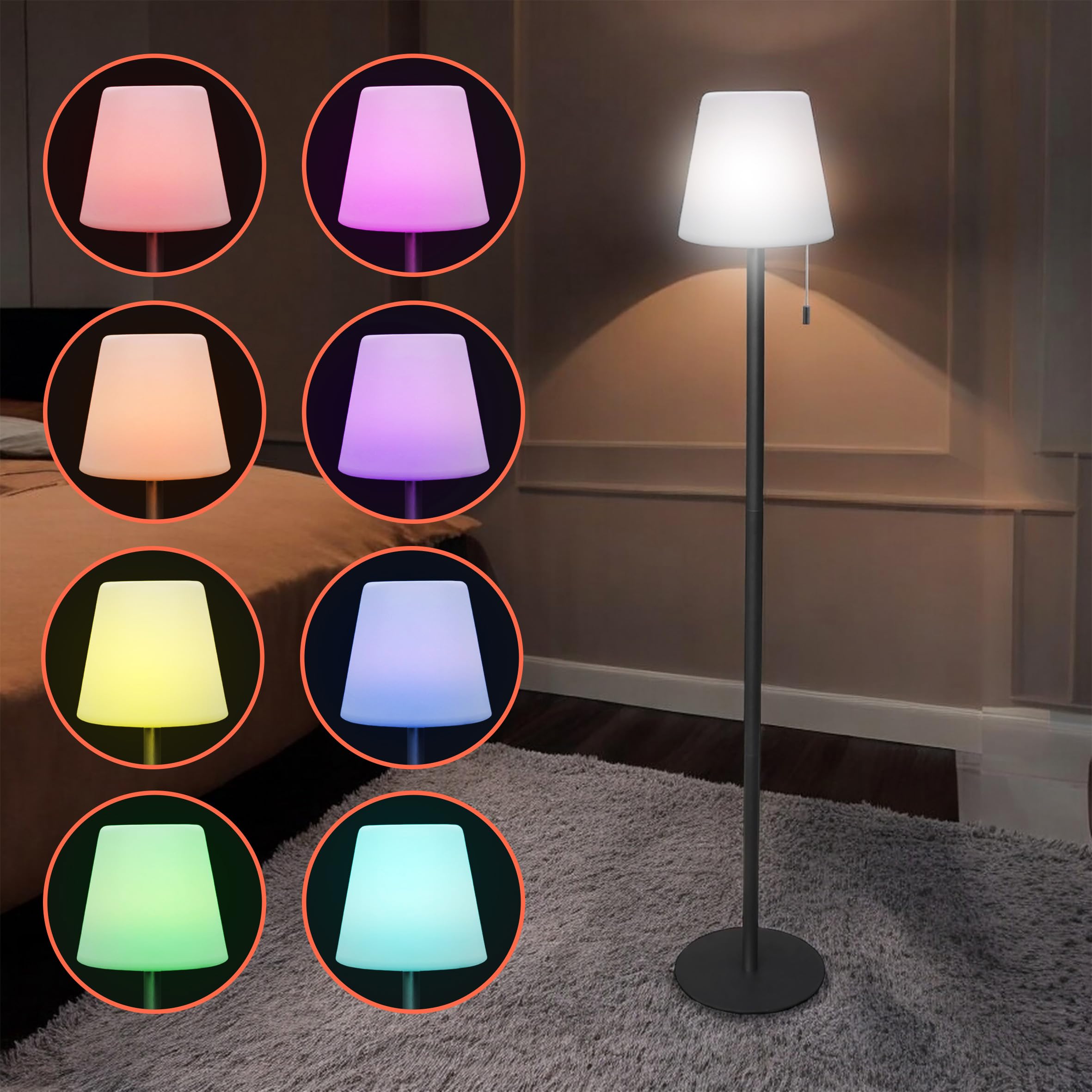 Lampadaire LED blanc chaud rechargeable - 106 x 16 cm - Noir avec 4 modes d'éclairage USB - Balcon, terrasse, extérieur
