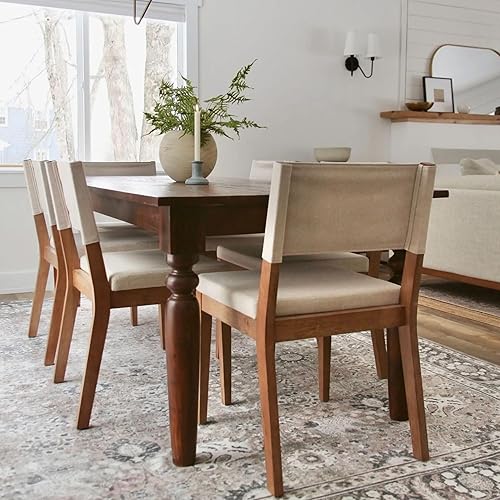 Miniatura 5 de Nathan James - Linus - Moderna silla de comedor tapizada con patas de madera de caucho sólida con acabado cepillado en marrón - Lino naturalmarrón,