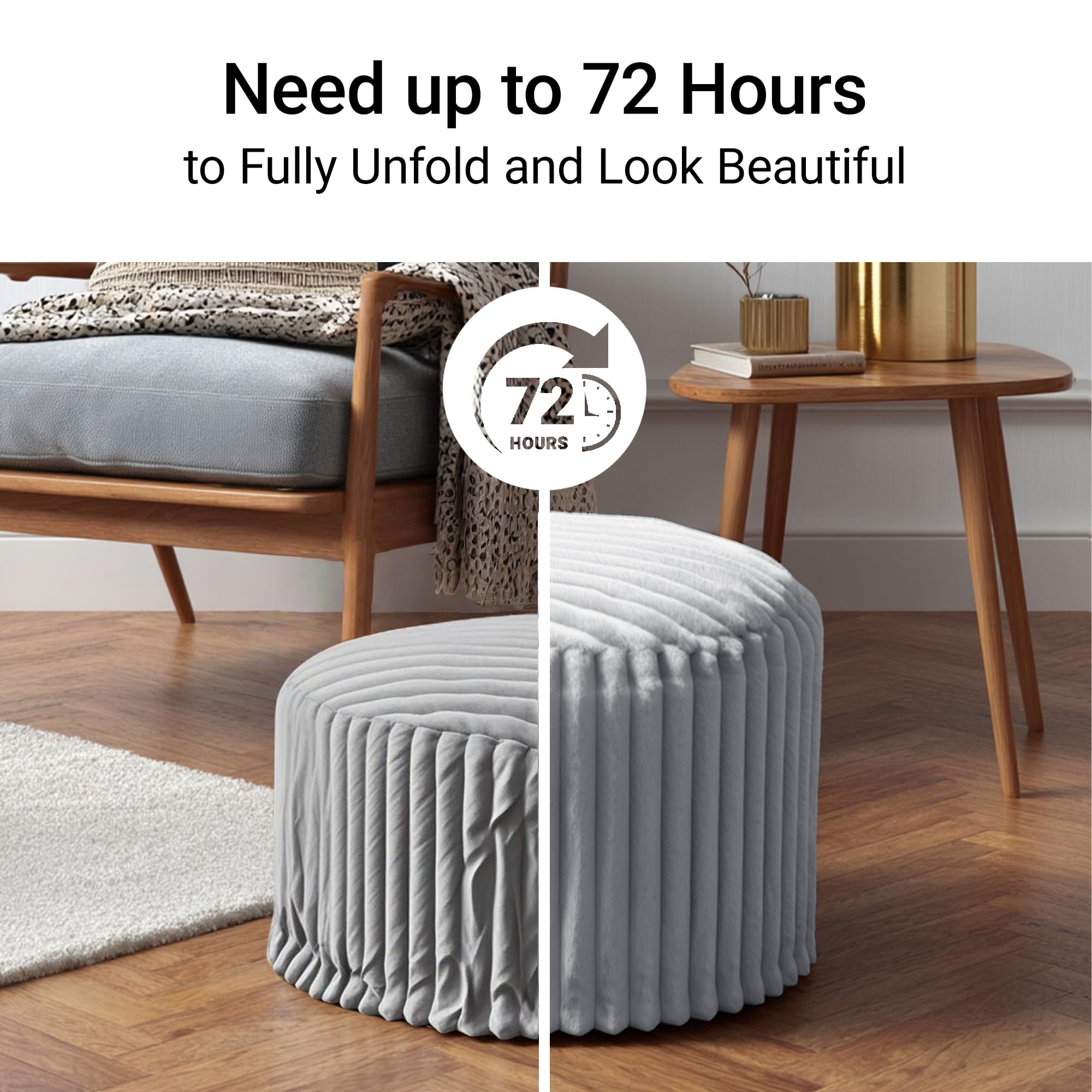 Pouf Rond, Tabouret Repose-Pieds en Mousse Mémoire - Housse en Fausse Fourrure Douce, Pouf Canapé Tabouret, Multifonction pour Salon, Bureau, Chambre, 38x50x50 cm, Gris