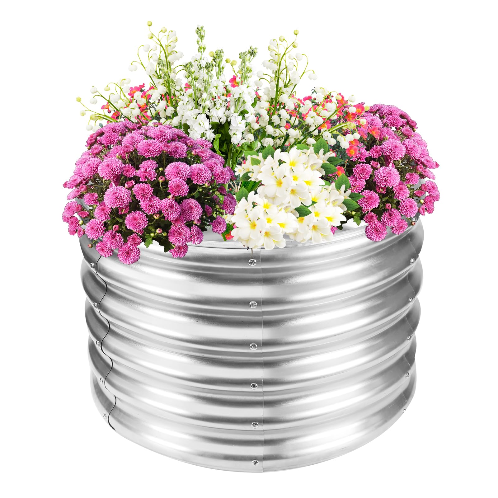 TBMLC 17 inch tall round metal raised garden bed in silver
