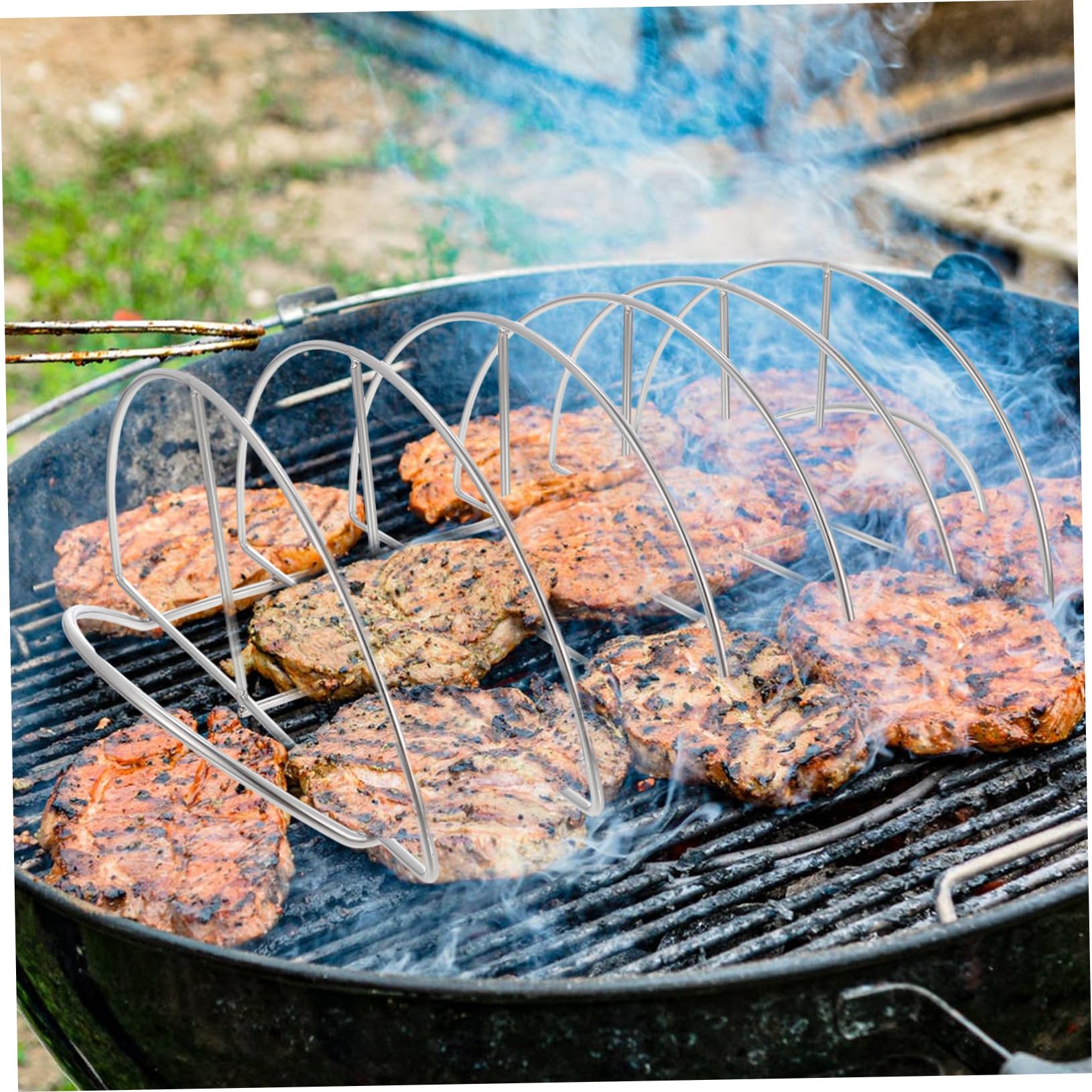 Sosoport Supporto per Costine in Acciaio Inox, Griglia Multifunzione per Barbecue, Resistente all’Usura, Leggera, per Picnic e Cottura alla Brace