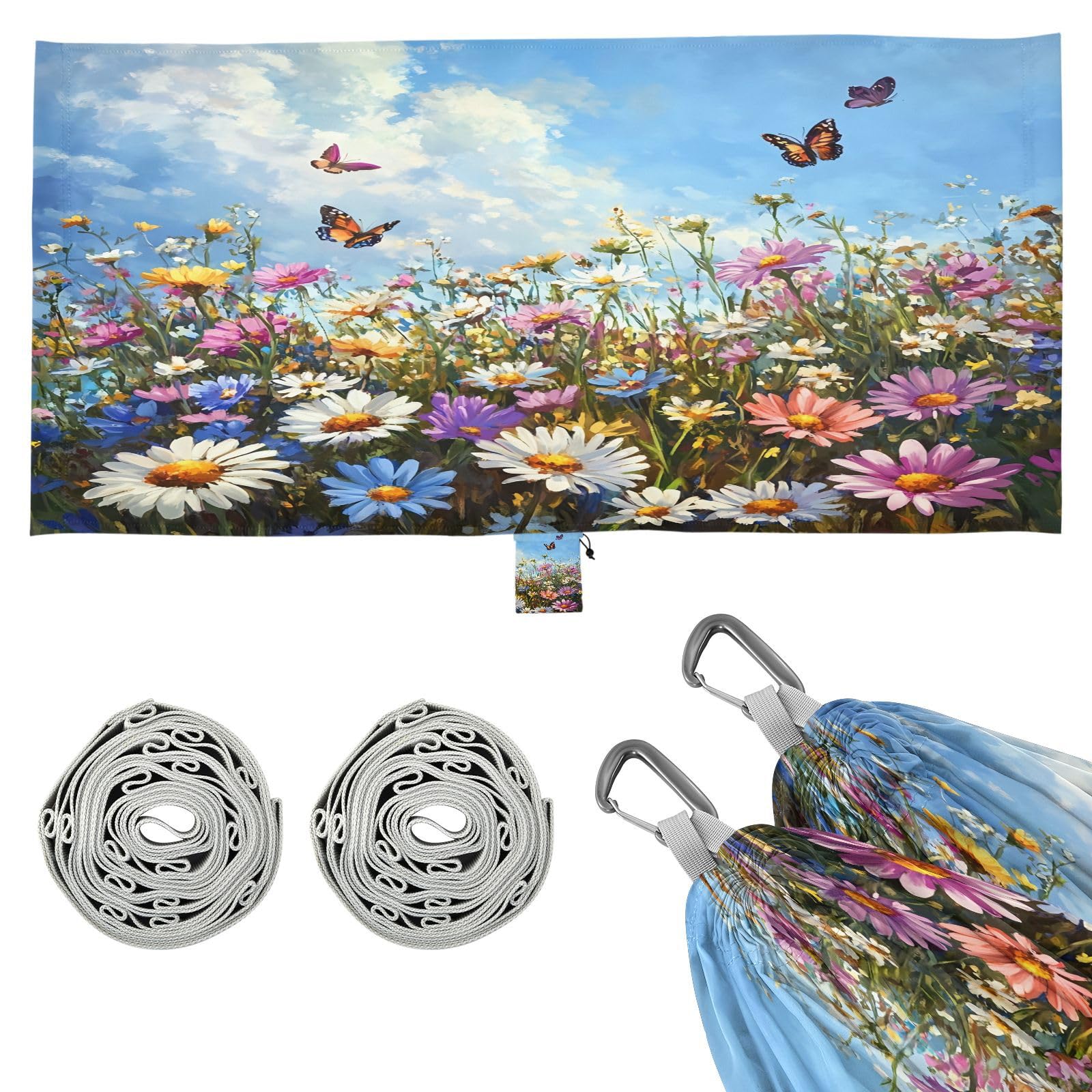 ATTX Colorful Beautiful Wildflowers Camping Hammock - Lightweight & Portable Hammocks, Heavy Duty 330lbs Capacity for Indoor, Hiking, Backpacking, Travel, Backyard, Beach#66