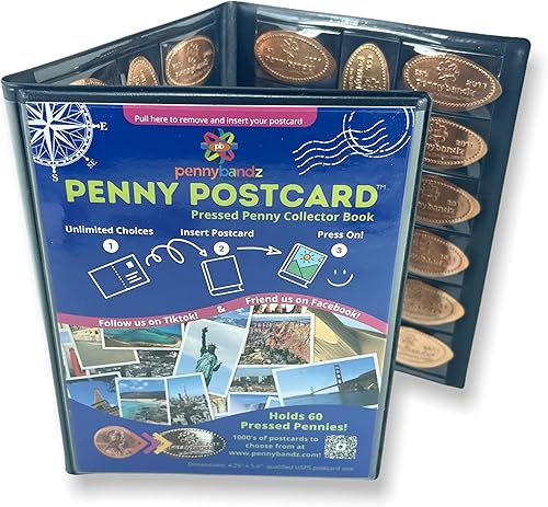 Miniatura 5 de Penny Postcard - Libro de coleccionista prensado de tres pliegues con capacidad para 60 centavos prensados y tu postal favorita para tu portada (las
