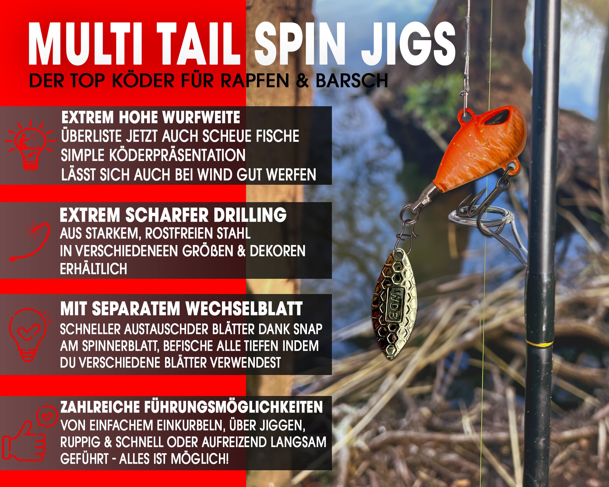 Wild Devil Baits Multi Tail Spin Jig Spinner - Esca artificiale da pesca