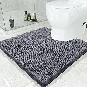 Smiry Luxury Chenille Toilet Rugs U-Shaped 24x24, Soft Absorbent Non-Slip Contour Bathroom Rugs for Toilet, Machine Washable Contoured Bath Mats, Charcoal Grey