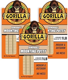Gorilla Mounting Putty, Natural Tan Color, 84 Pre-Cut Squares (Pack of 3...