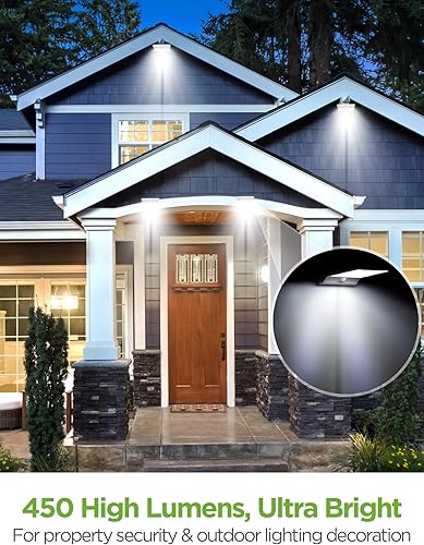 Miniatura 2 de InnoGear Luces solares para exteriores, 80 luces LED de montaje en pared con sensor de movimiento, 4 modos de funcionamiento, IP65, impermeable, 450