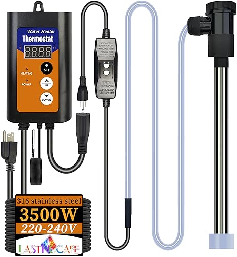 Calentador de agua eléctrico portátil de inmersión de 240 V 3500 W para bañera de hidromasaje y piscina con termostato, enchufe GFCI para bañera de