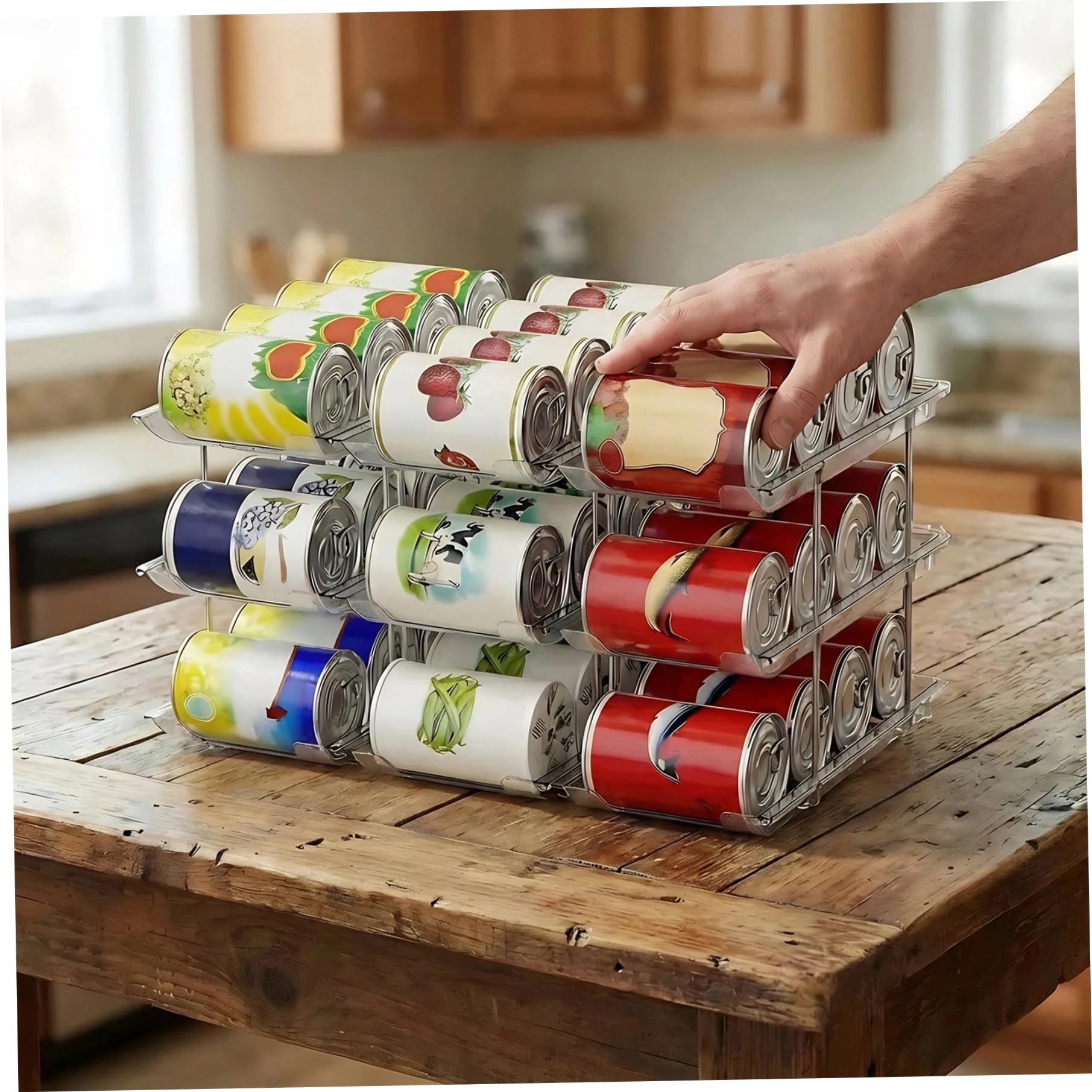 Soportes para latas para despensa Organizador de latas de plástico transparente de 3 niveles para gabinete de cocina, refrigerador, mostrador, almacenamiento, dispensador de alimentos enlatados