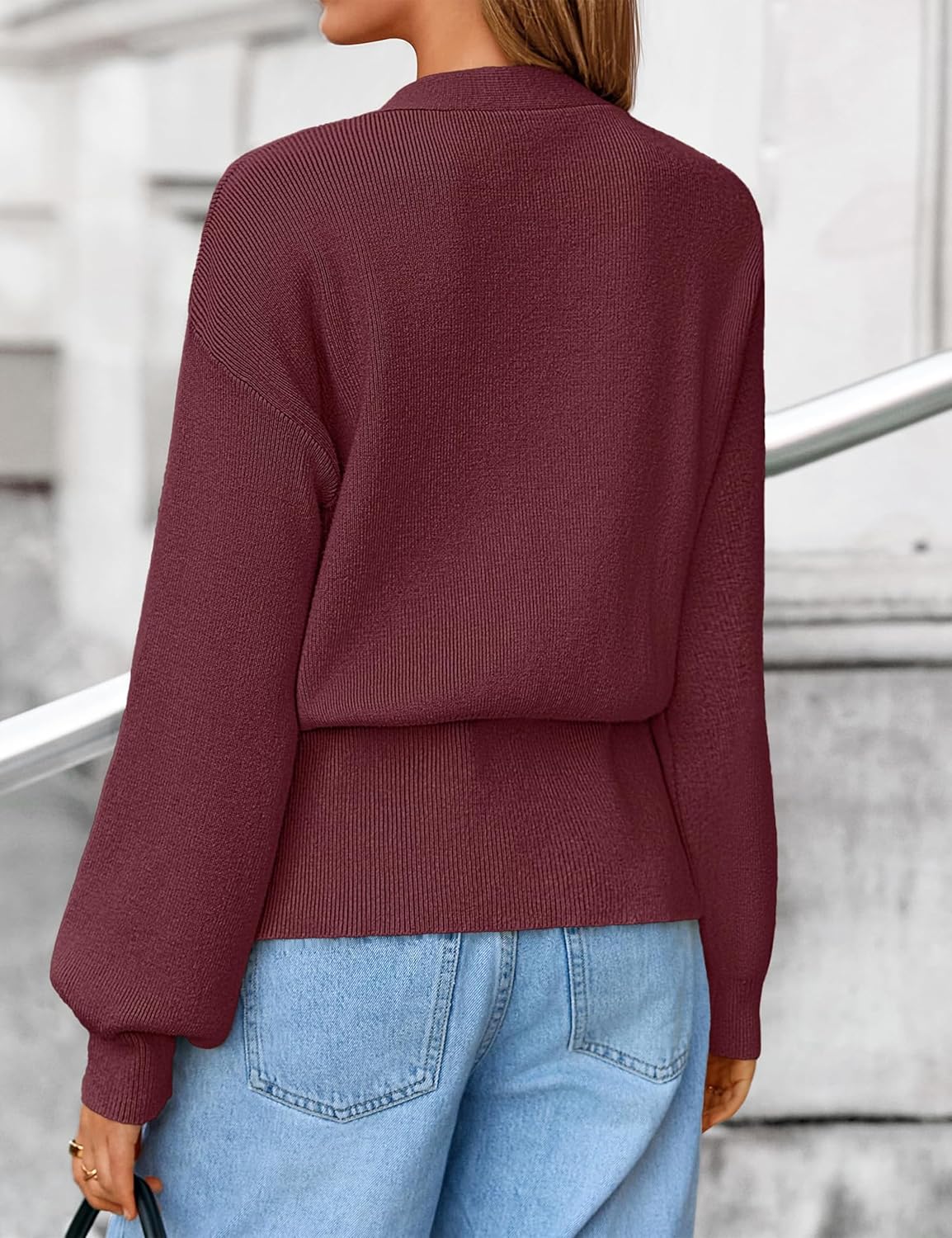 Womens Deep V Neck Button Cardigan Sweaters Long Sleeve Cropped Knit Sweater Y2k Cute Casual Fall Outfits - Image 4