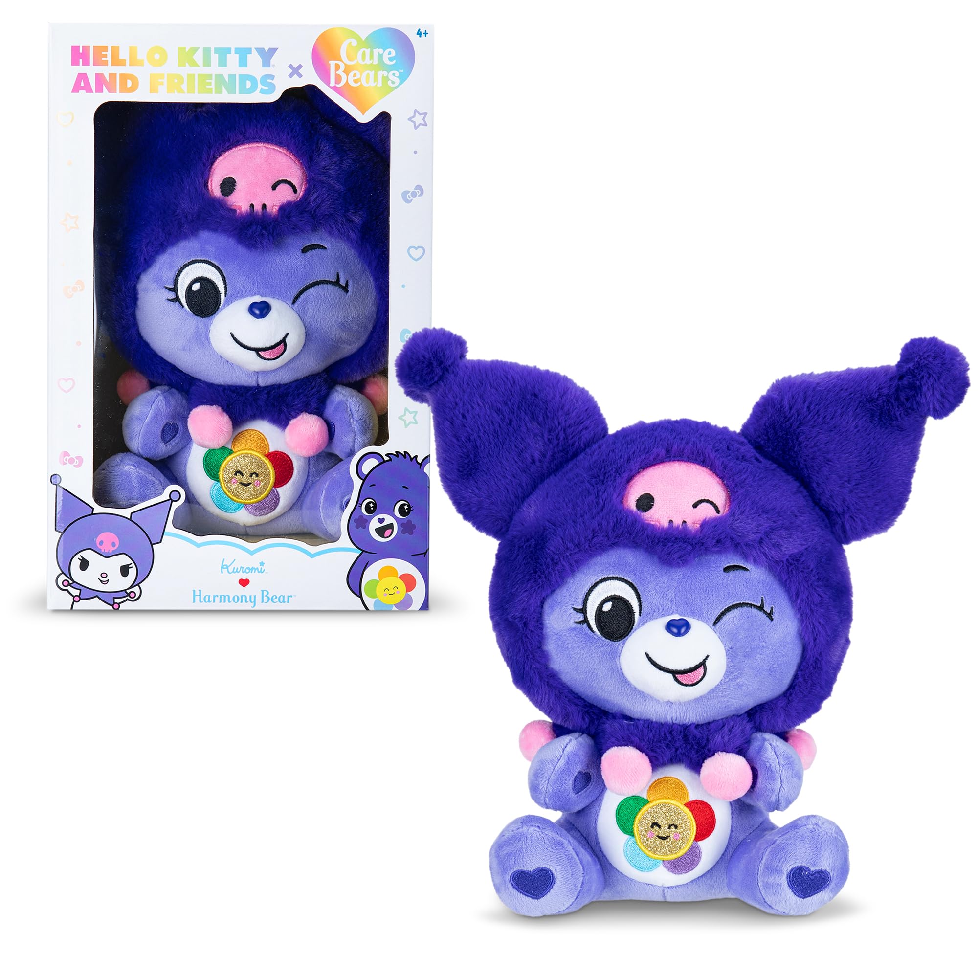 Basic Fun Care Bears x Hello Kitty 30cm Plush – Harmony Bear as Kuromi, Large Sanrio Collectible Soft Toy