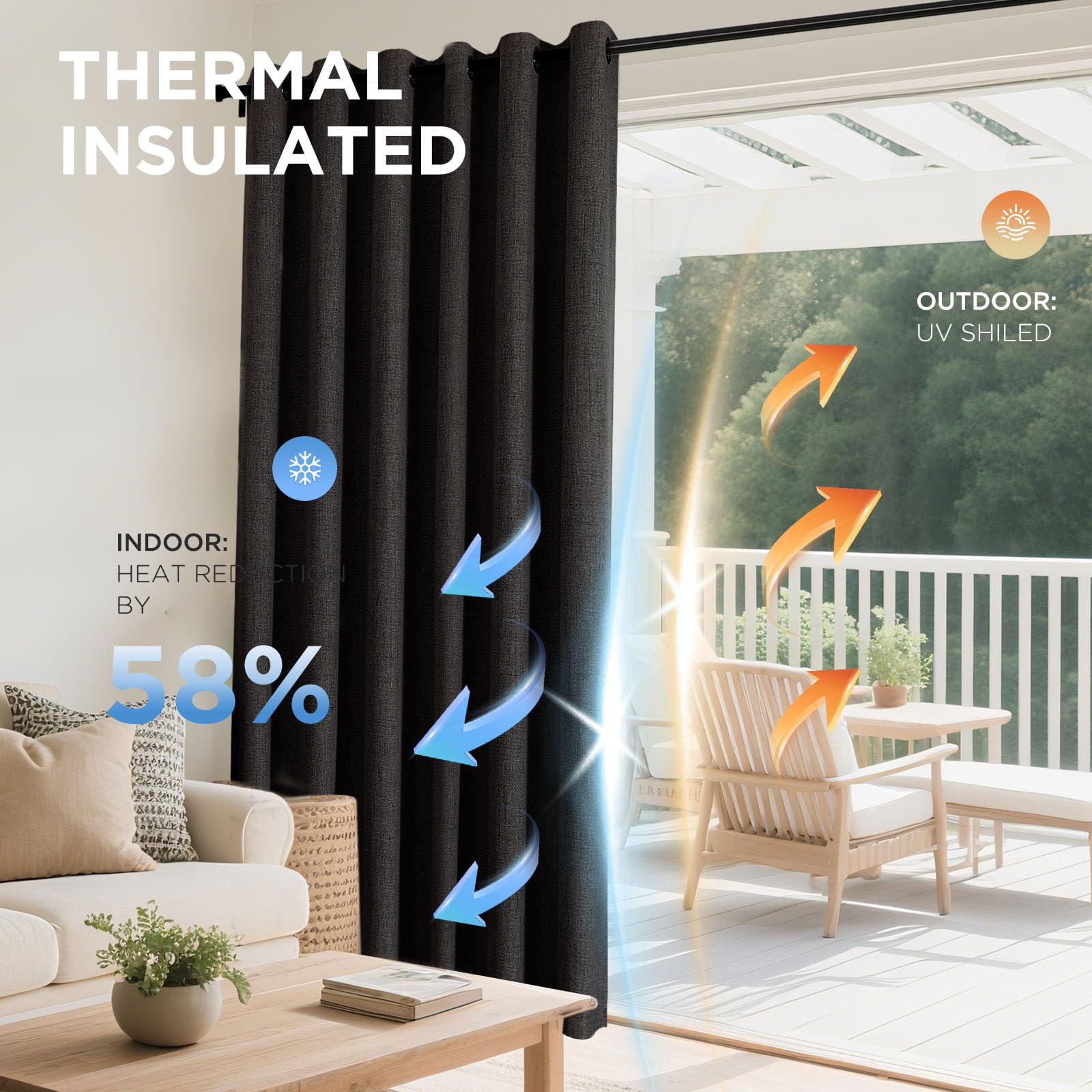 Amazon｜Joydeco チャコールグレー 遮光カーテン 長さ2.44m