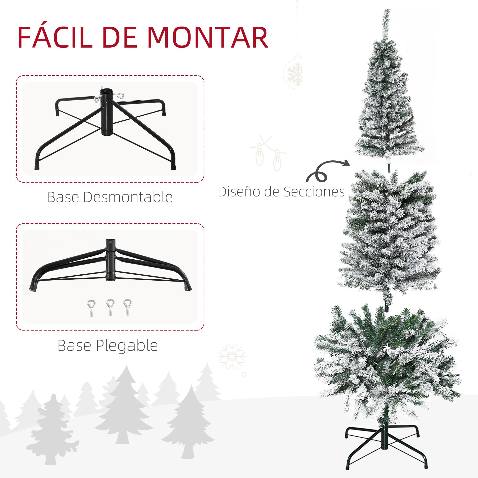 HOMCOM Árbol de Navidad 225 cm Árbol de Navidad Artificial Nevado con 738 Ramas y Soporte de Metal Árbol Navideño para Salón Verde y Blanco