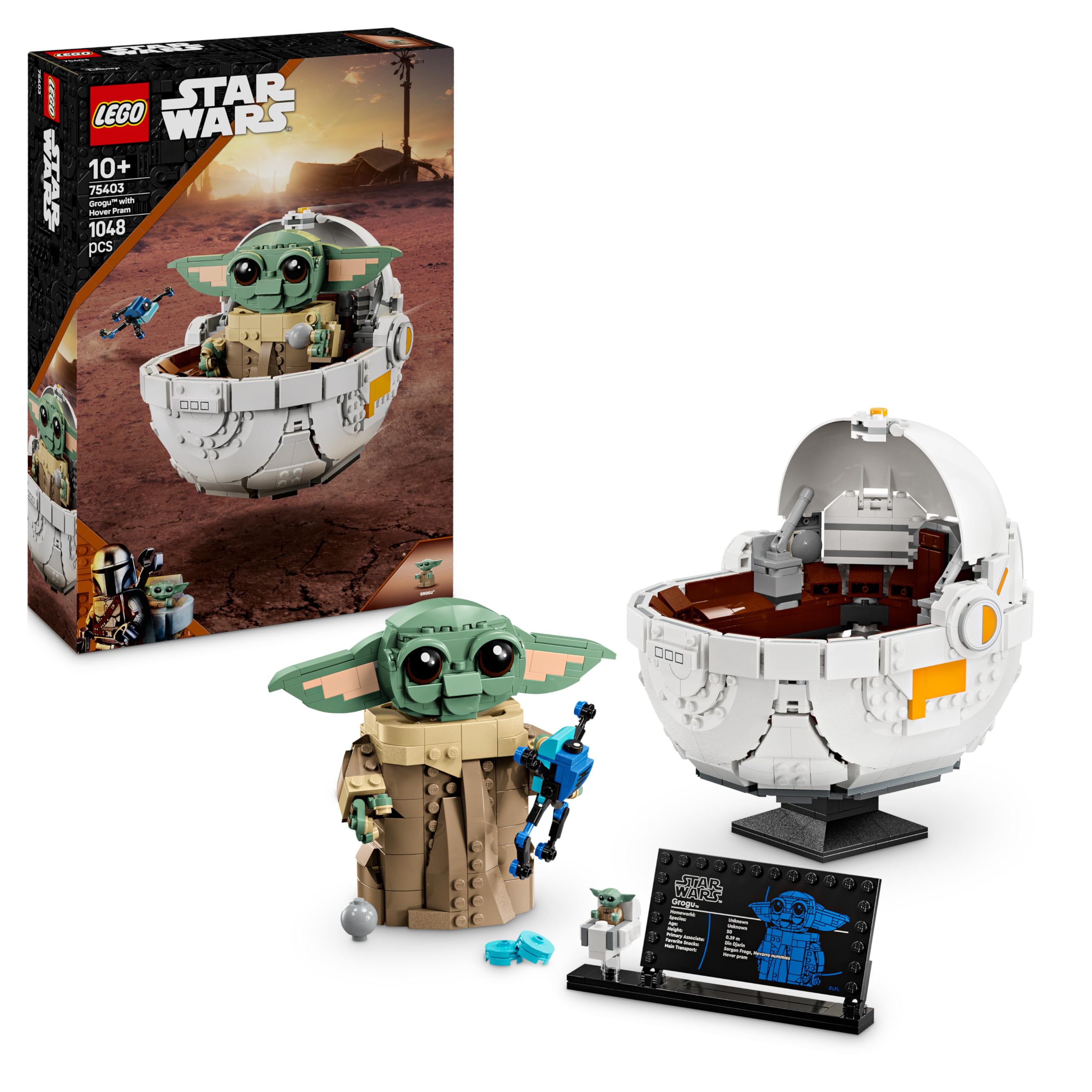LEGO Star Wars 75403 Grogu e Carrozzina con Rana Sorgan e Minifigure di Grogu, Modellino di 'Baby Yoda' Giocattolo, Idea Regalo da Collezione per Bambini e Bambine da 10 Anni Fan serie TV Mandalorian