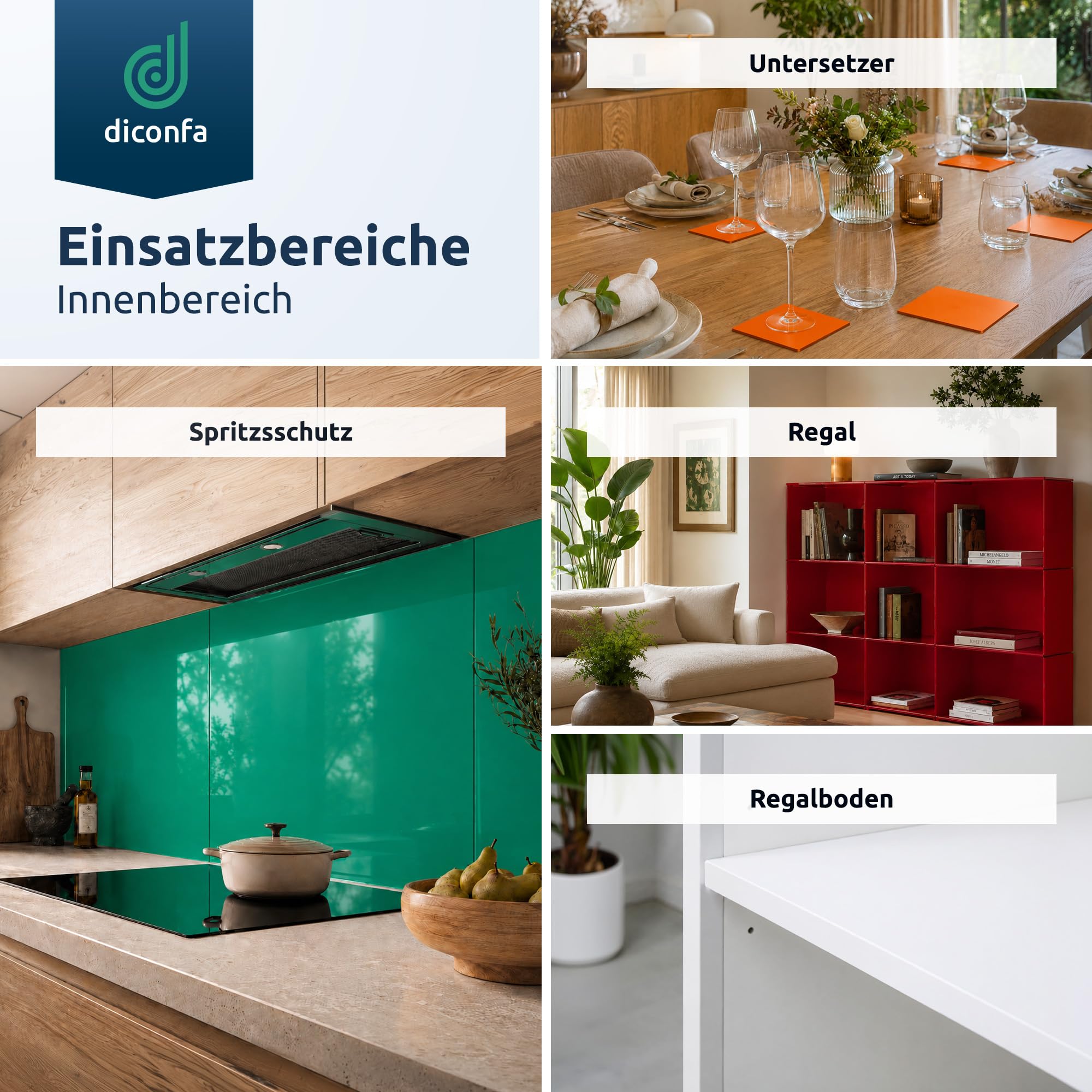 diconfa Acrylglas Platte 3 mm MASSIV WÄHLEN - Farbe & Größe - grün, 600 x 500mm, 3mm stark - orangene rote blaue gelbe grüne Kunststoffplatte UV-stabil BLICKDICHT Acryl PMMA Kunststoff