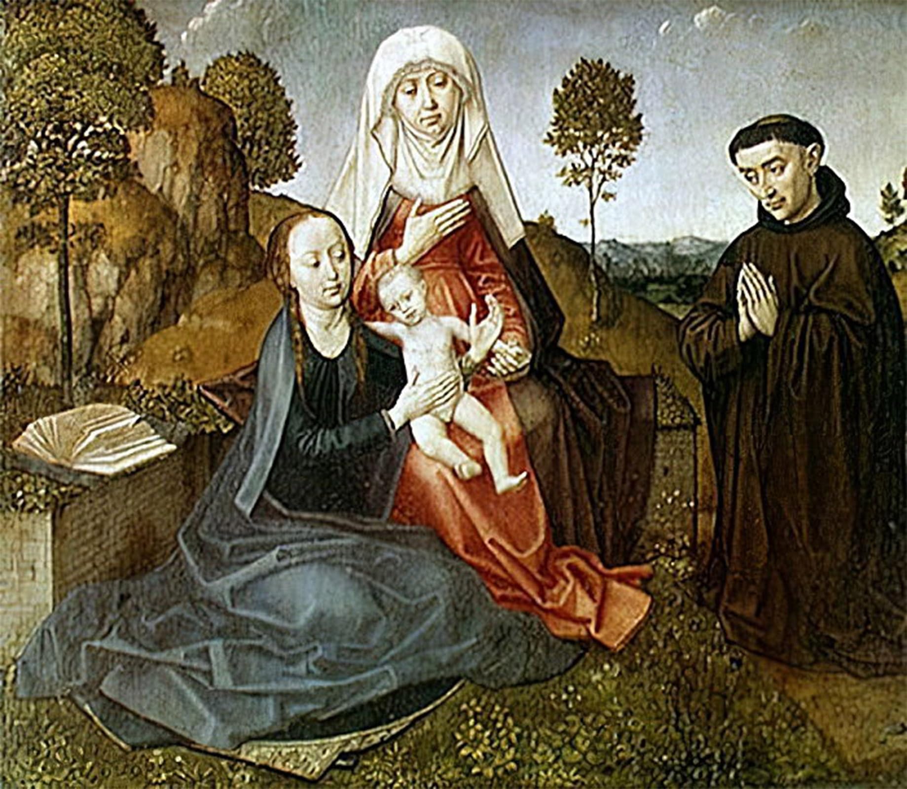 ARTXLXXBN Famous Prints Artwork Pictures Poster Painting Art Saint Anne the Virgin and the Infant Jesus with a Franciscan Donor by Van Der Goes Artwork Landscape Pictures for Home Decor 60x90cm