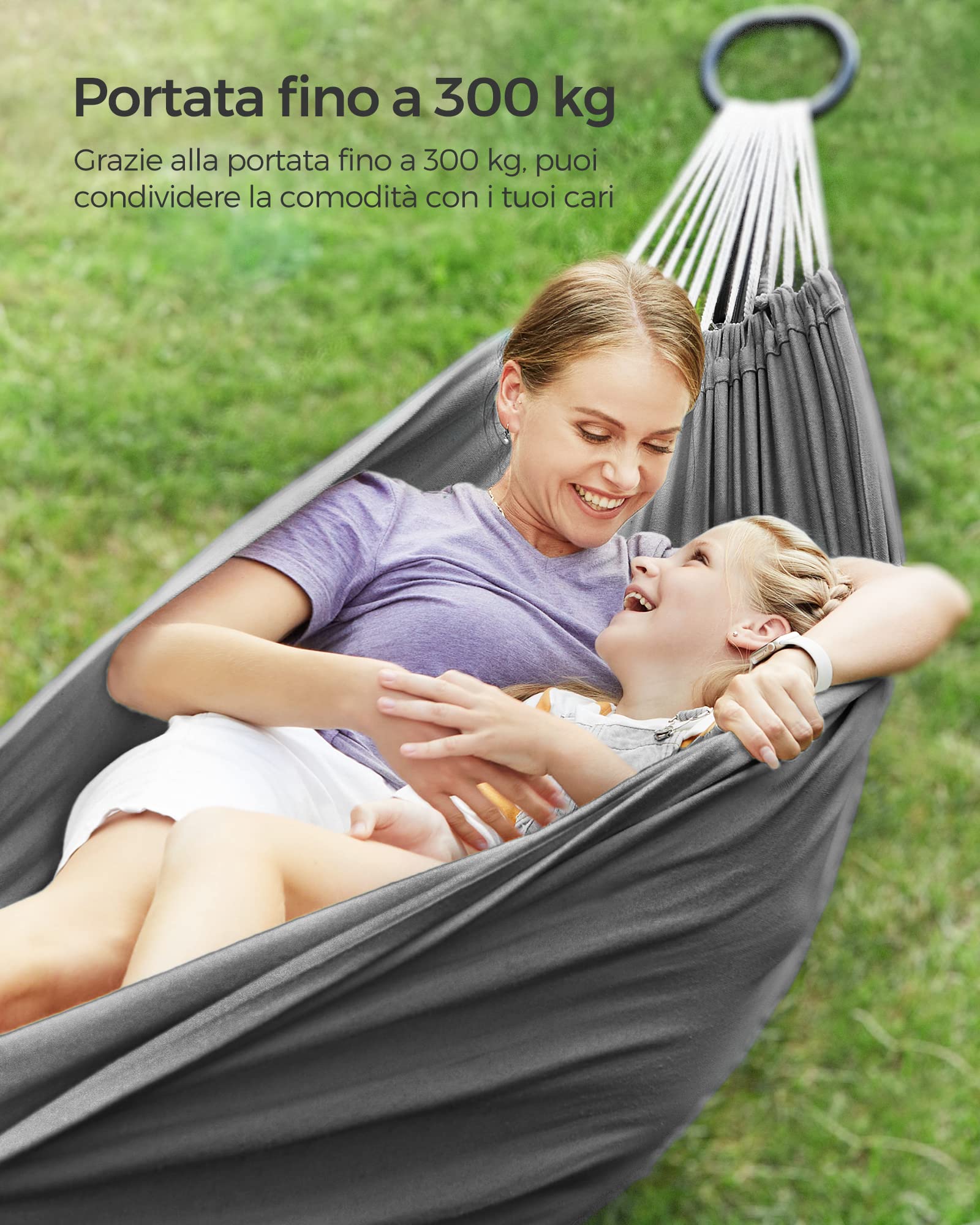 SONGMICS Amaca Doppia 210 x 150 cm 300 kg Grigio GDC15GY