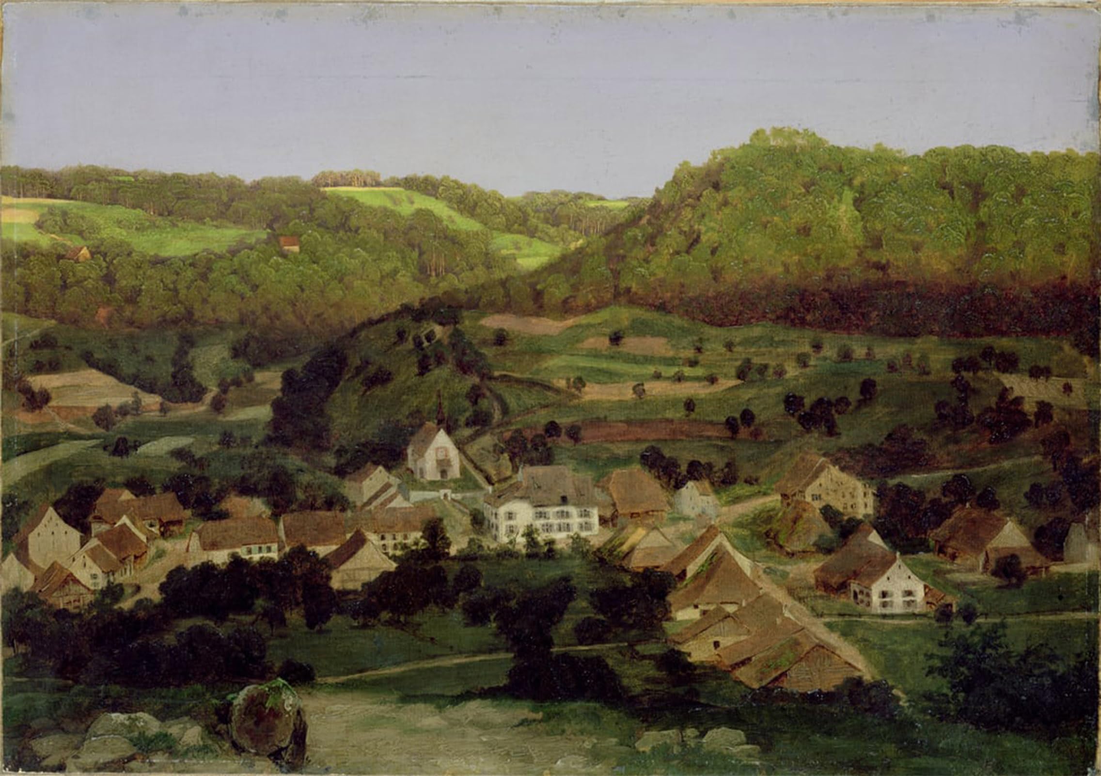 ARTXLXXBN Famous Painting Art Wall Decor Abstract Art Picture a View of the Village of Tenniken by Arnold Böcklin Animal Pictures for Home Decor 60x90cm