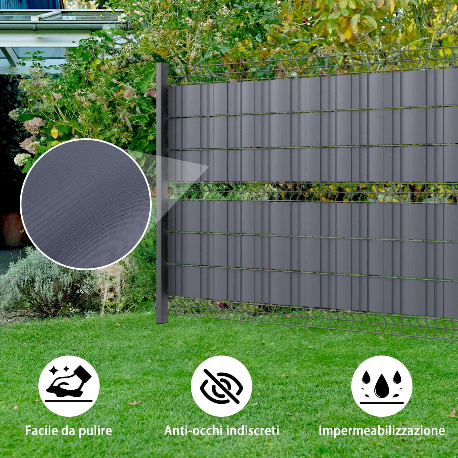 HENG FENG Strisce Frangivista PVC,per Recinzione a Doppio Picchetto 35m x 19cm,450g/m²,Anti-UV,Impermeabile,Antistrappo,Incluse 20 Clip–Protezione Privacy per Giardino e Balcone (Antracite)