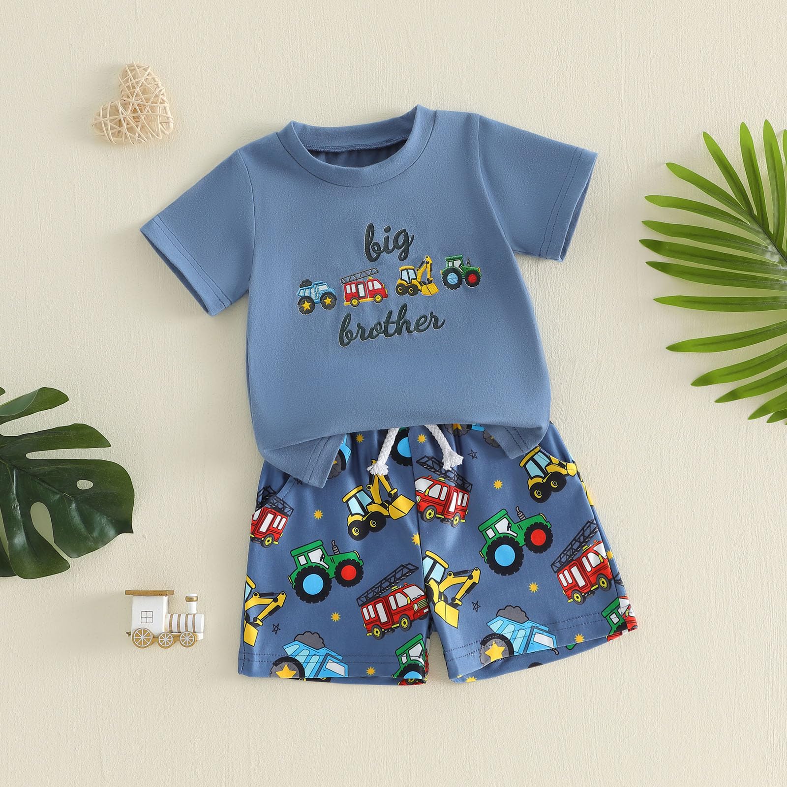 Carolilly Ensemble Vêtement Bébé Garçon Enfant Eté Tracteur 2 Pièces T-Shirt à Manches Courtes + Short Tenues Nouveau-né
