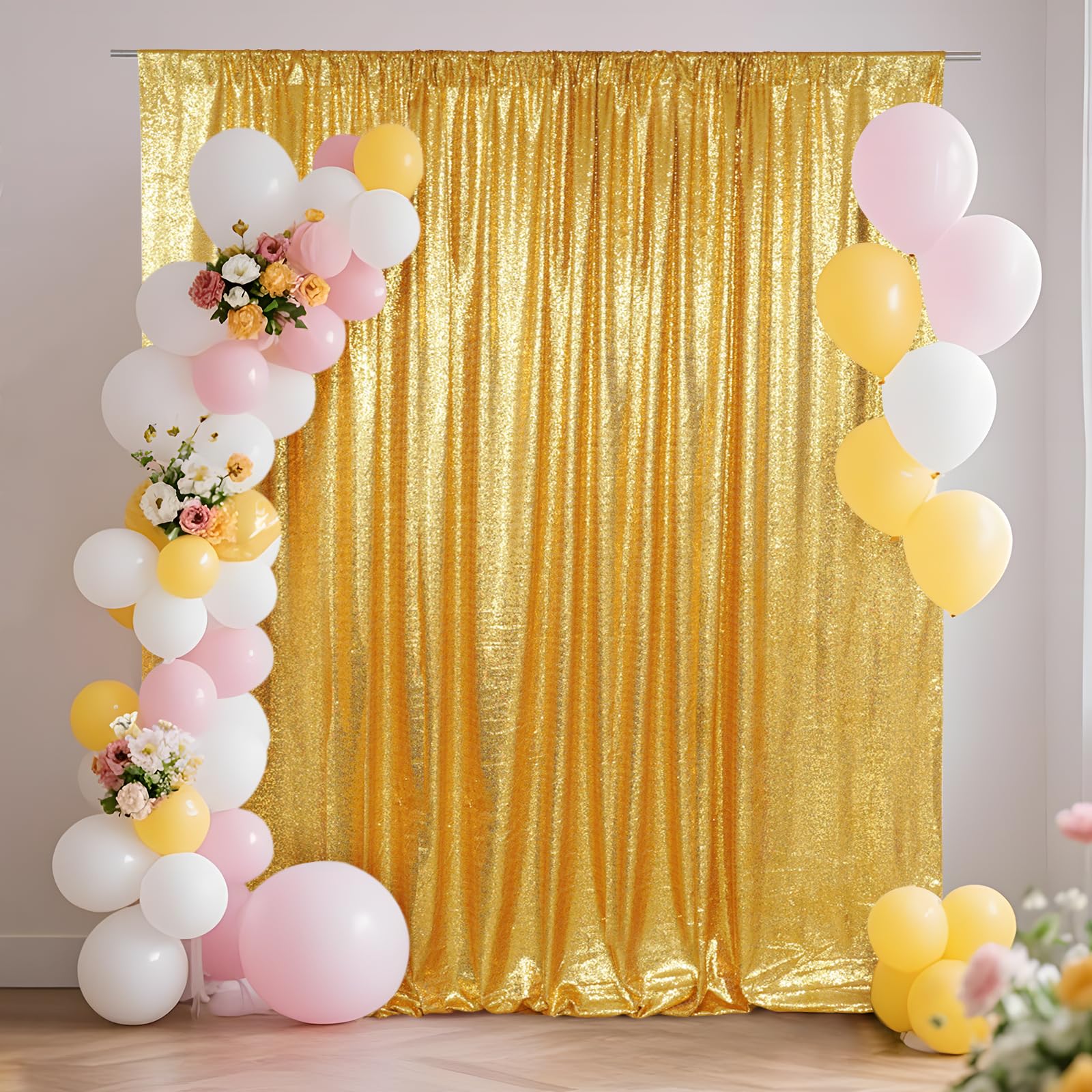 SquarePie Sequin Backdrop Less See Through Thick Background for Photography Glitter Curtain Party 8FT x 8FT Gold