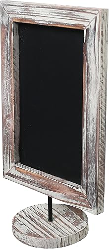 Miniatura 4 de MyGift Juego de 2 letreros de pizarra de 12 pulgadas con marco rectangular de madera soplada y base redonda, letrero rústico para mesa de boda,