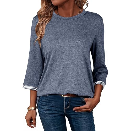 Dokotoo Women's Shirts Lightweight 2026 Summer Fashion 3/4 Length Sleeve T Shirts Casual Crew Neck Basic Blouses