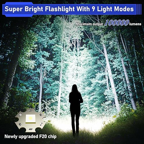 Miniatura 2 de JAY-PARK Linternas de alto lúmenes, linterna recargable de 100000 lúmenes con magnética, luz de flash brillante 9 modos con batería de 5000 mAh
