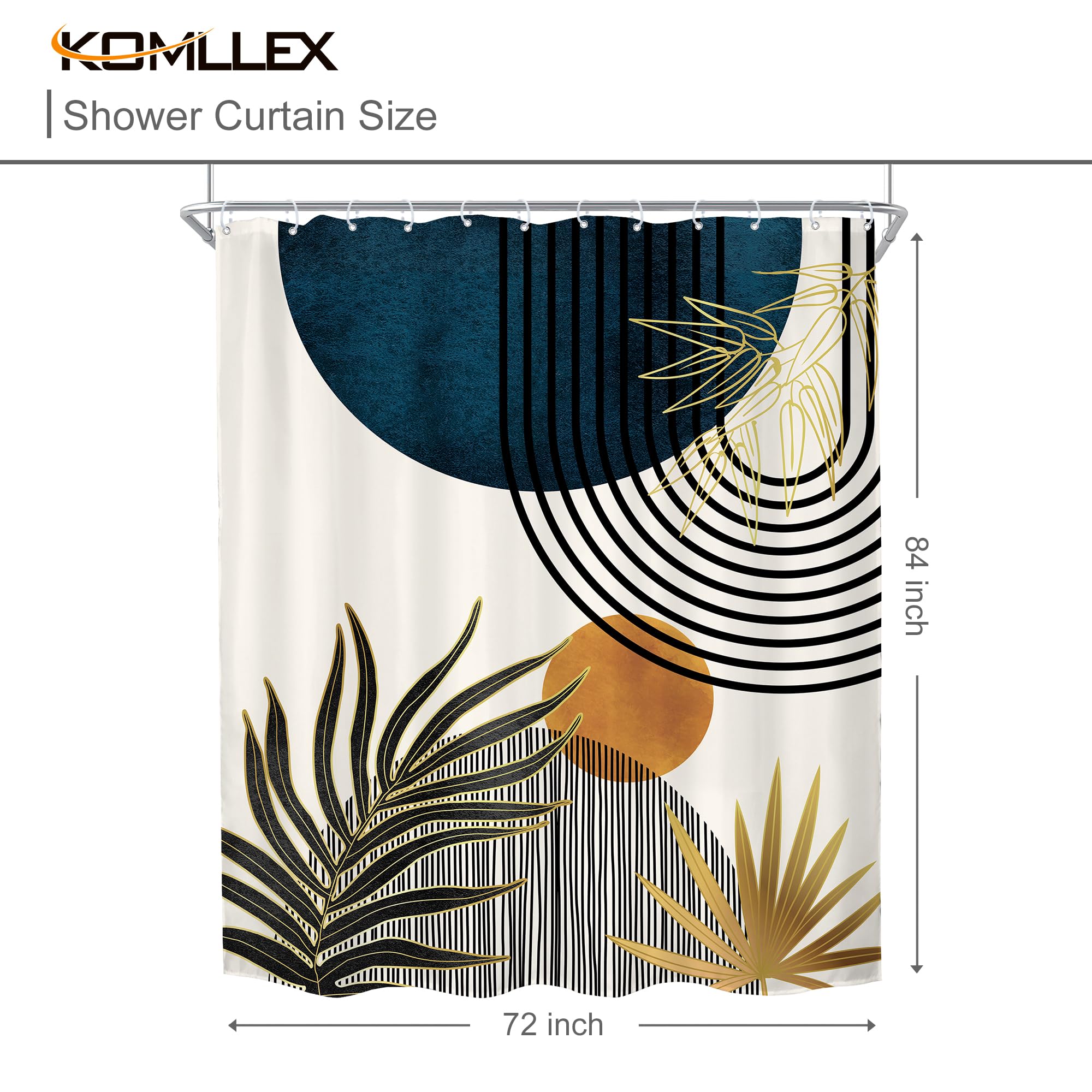 Boho Duschvorhang – Geometrisches Palmblatt-Design, Extra Lang, Wasserdicht – 183 X 213 Cm
