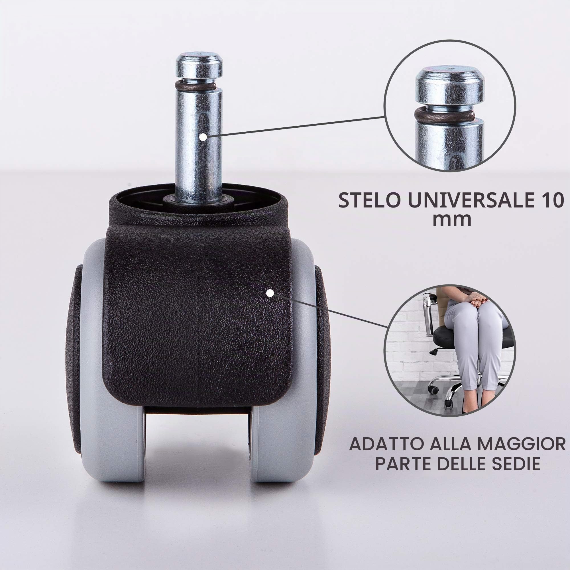 Confezione da 5 ruote in gomma per 1 sedia, 50 mm, ruote girevoli di ricambio per ufficio (5, Ø 10 mm)