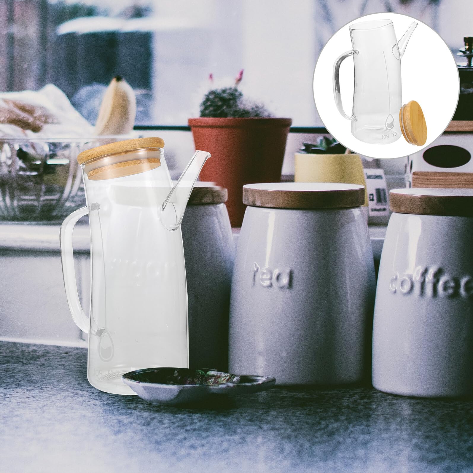 Glas Ölflasche mit Skala Großer Kapazität Auslaufsicherer Ölspender mit Ausgießer und Ergonomischem Griff für Küche und Haushalt Transparentes Glasölbehälter