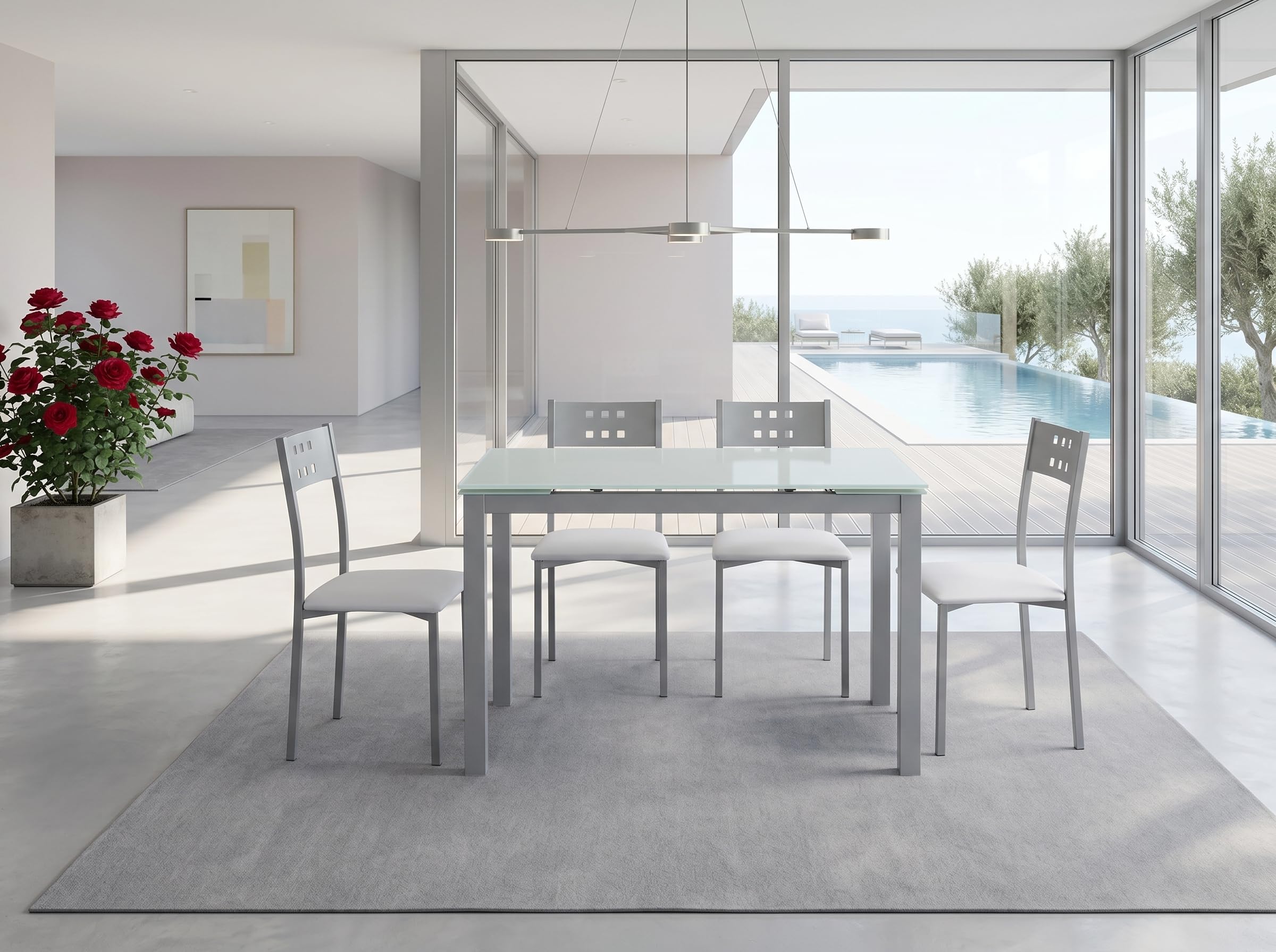 MOMMA HOME - Tavolo da Cucina Allungabile - Modello Calcuta - Bianco - Dimensioni 100/140 x 60 x 76 cm - Materiale in Vetro Temperato - Struttura in Metallo