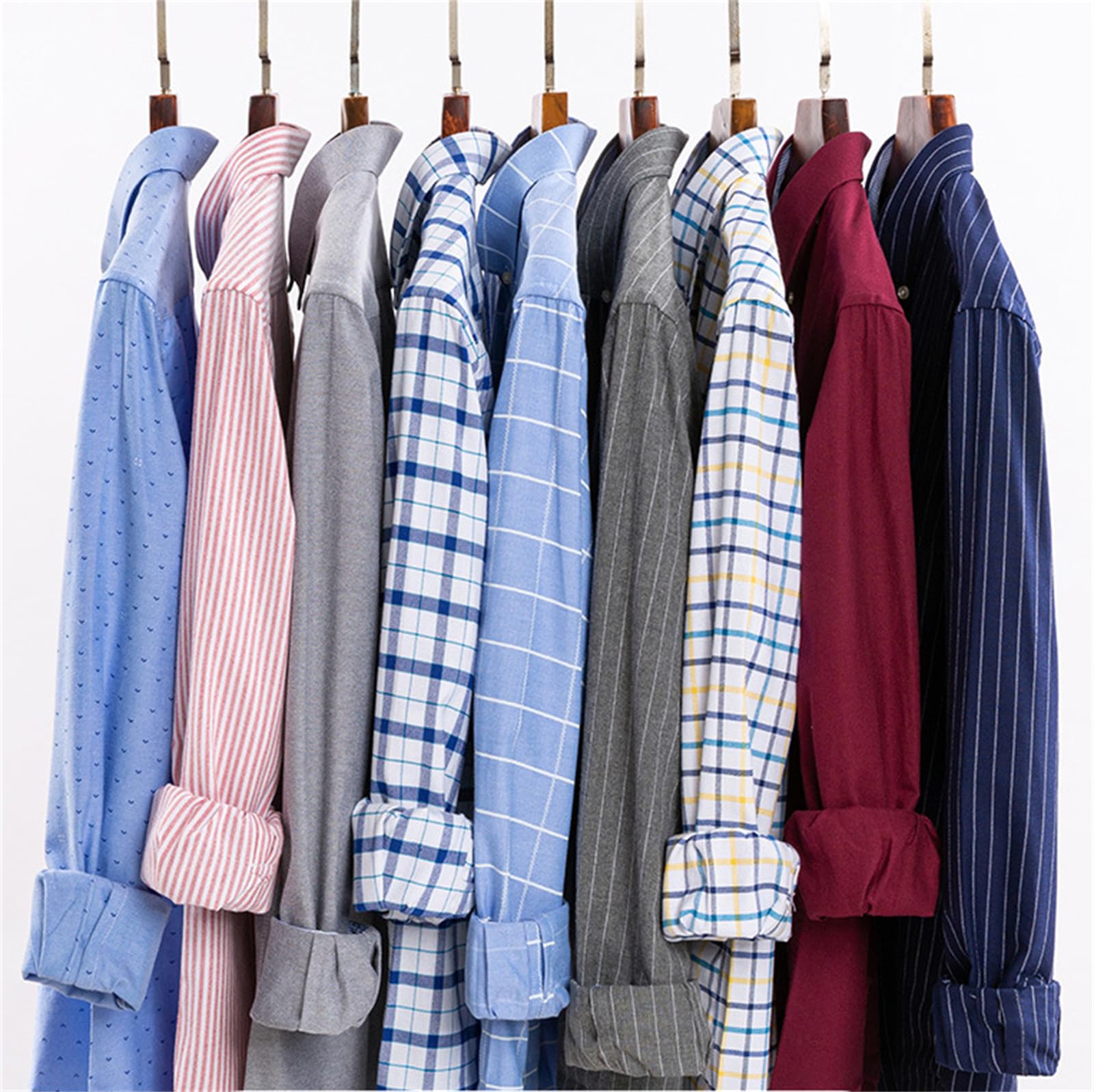 Camisas Oxford para hombre, camisa casual de algodón de manga larga, con botones, a cuadros, formal, camisa de gran tamaño, talla S ~ 7XL
